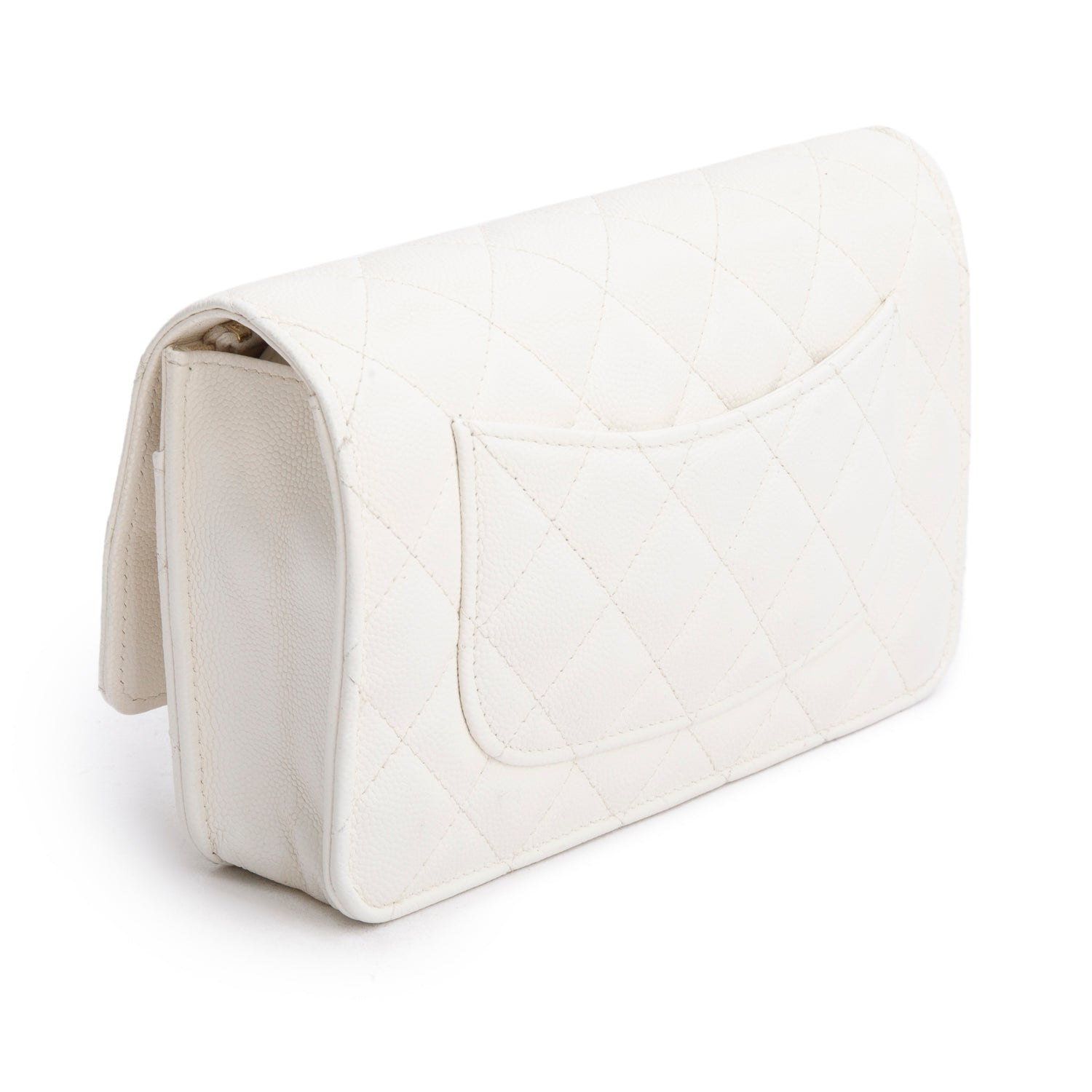 Chanel White Caviar Quilted Twist Your Buttons Wallet on Chain