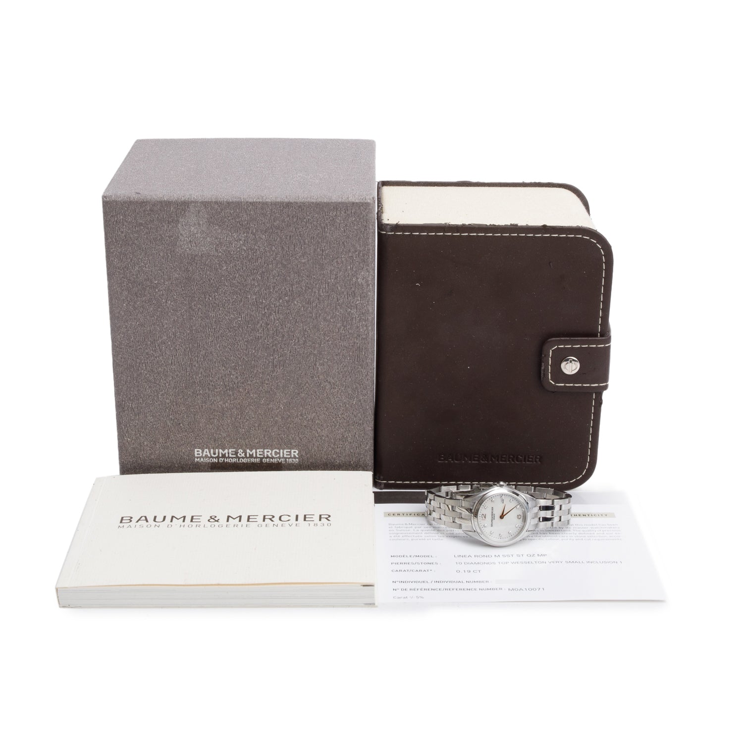 Baume & Mercier Stainless Steel Clifton 30 MM Quartz Watch Mother of Pearl Diamond Dial w/ Box