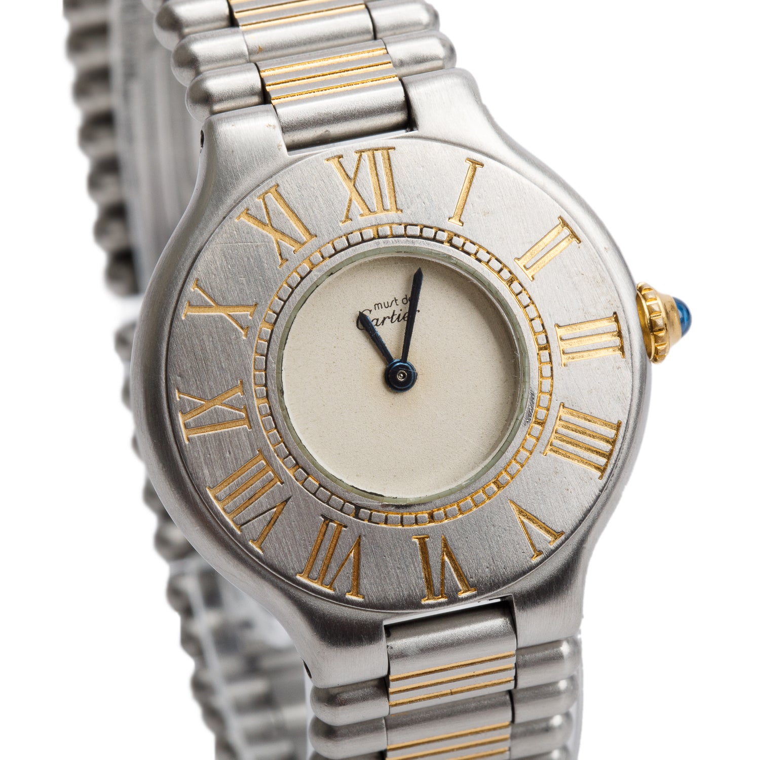 Cartier Stainless Steel & 18k Yellow Gold Plated Must de Cartier 21 28 MM Watch 9010 w/ Case & Papers