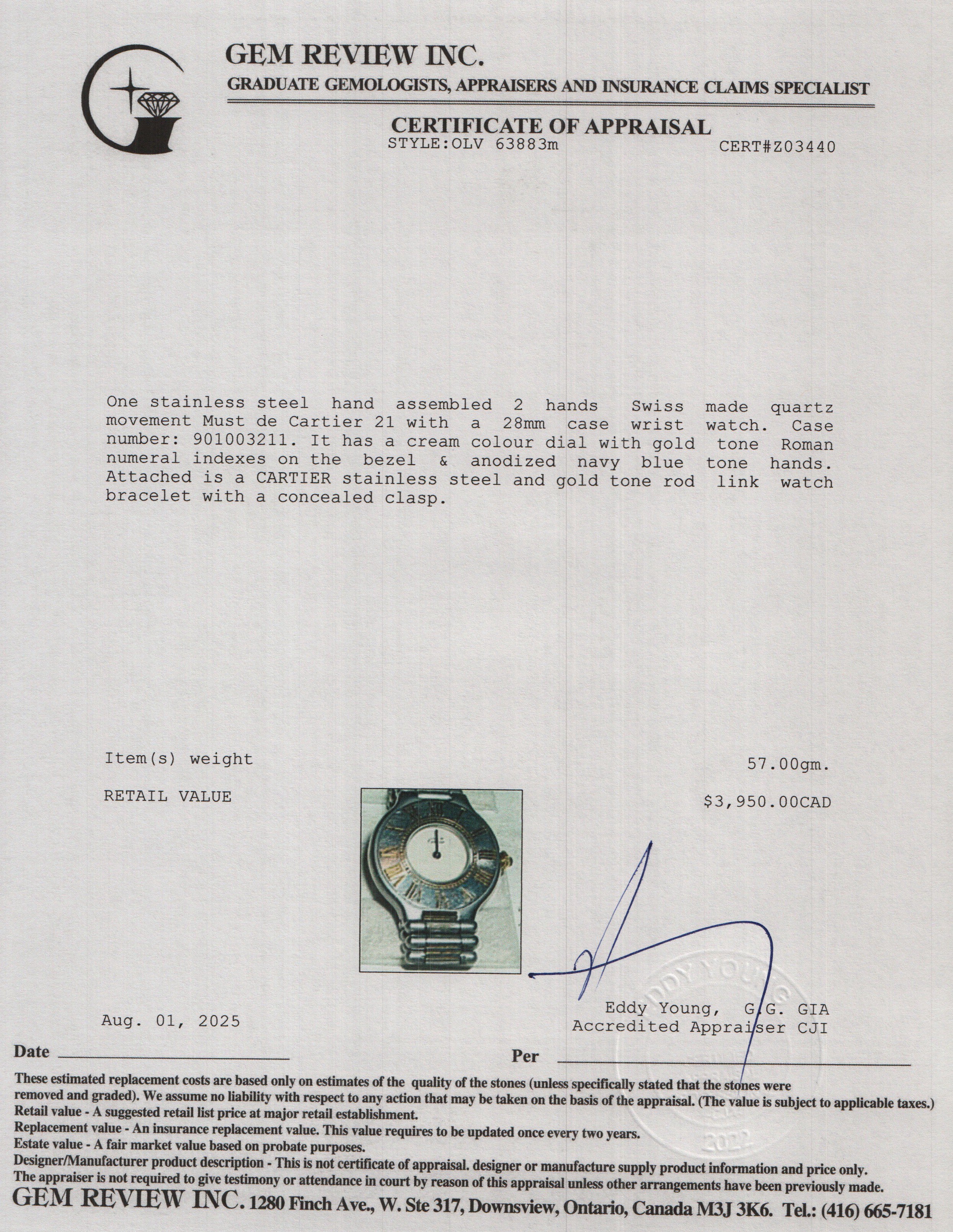 Cartier Stainless Steel & 18k Yellow Gold Plated Must de Cartier 21 28 MM Watch 9010 w/ Case & Papers