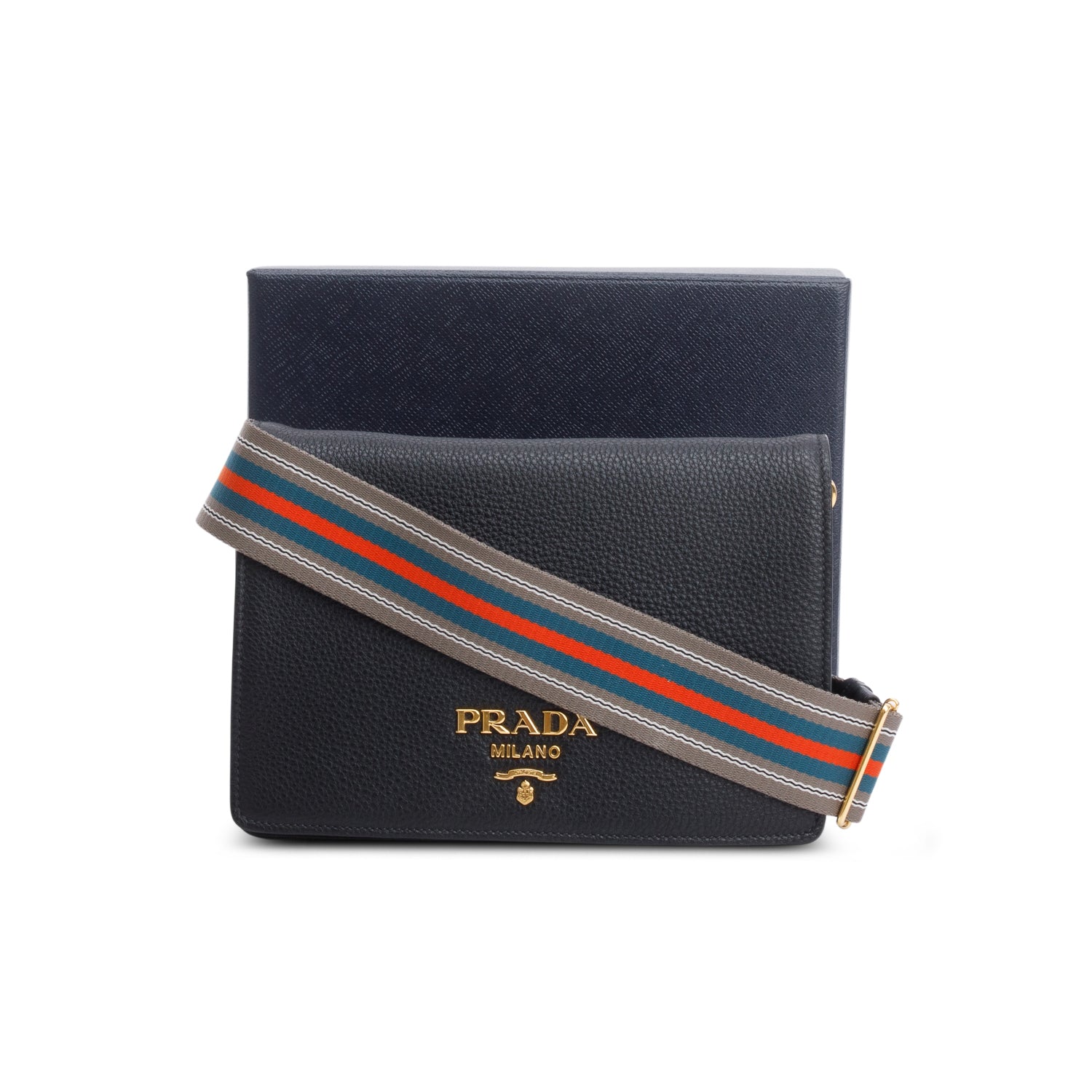 Prada Black Vitello Daino Phenix Flap Crossbody Bag w/ Box, Straps & Authenticity Card