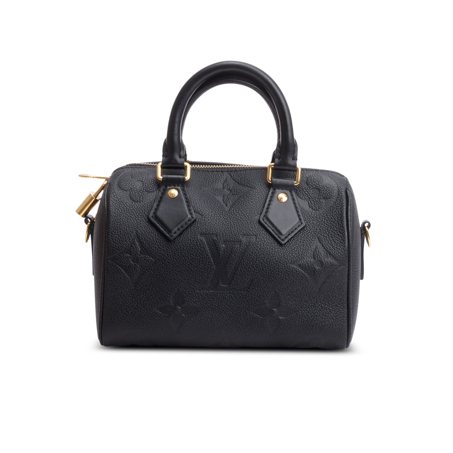 Louis Vuitton Black Monogram Empreinte Leather Speedy Bandouliere 20 w/ Strap & Box