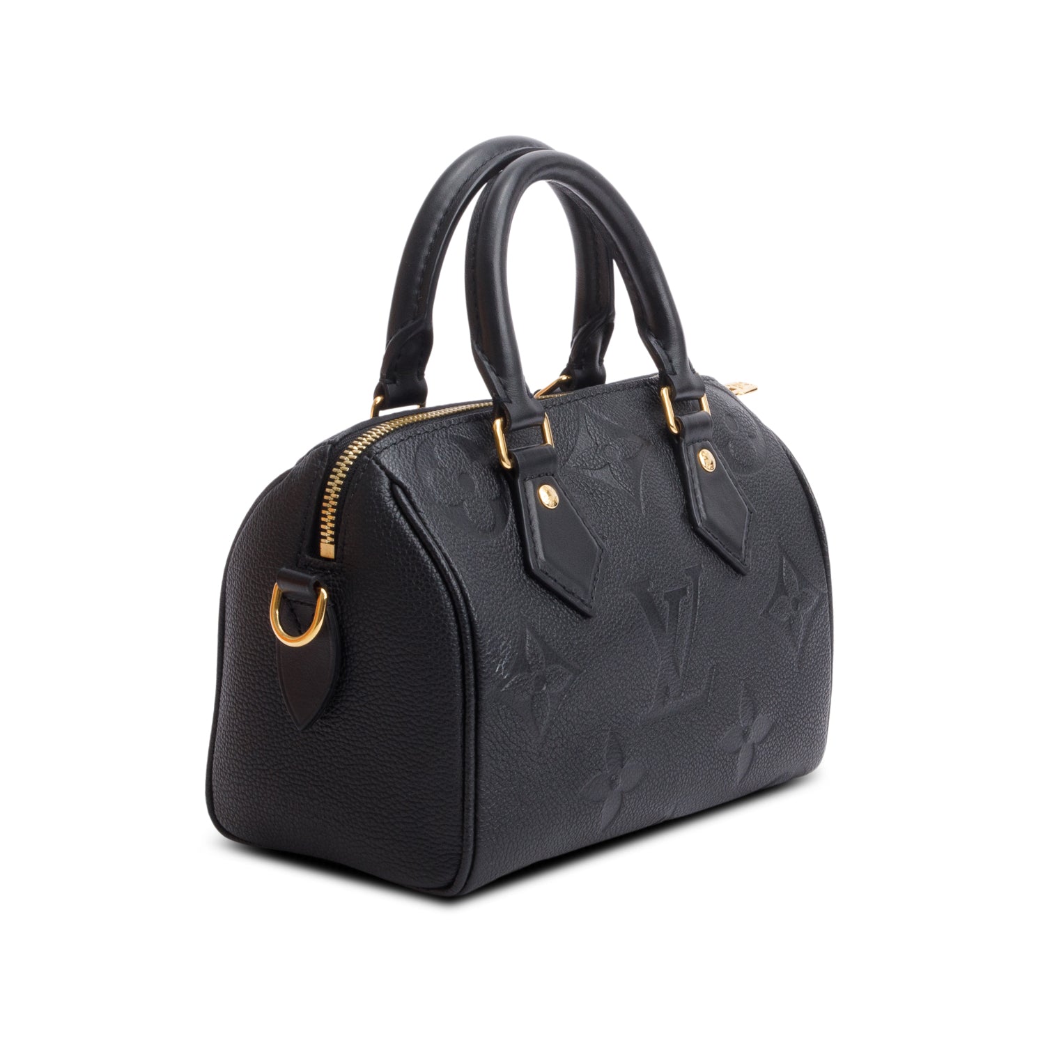 Louis Vuitton Black Monogram Empreinte Leather Speedy Bandouliere 20 w/ Strap & Box