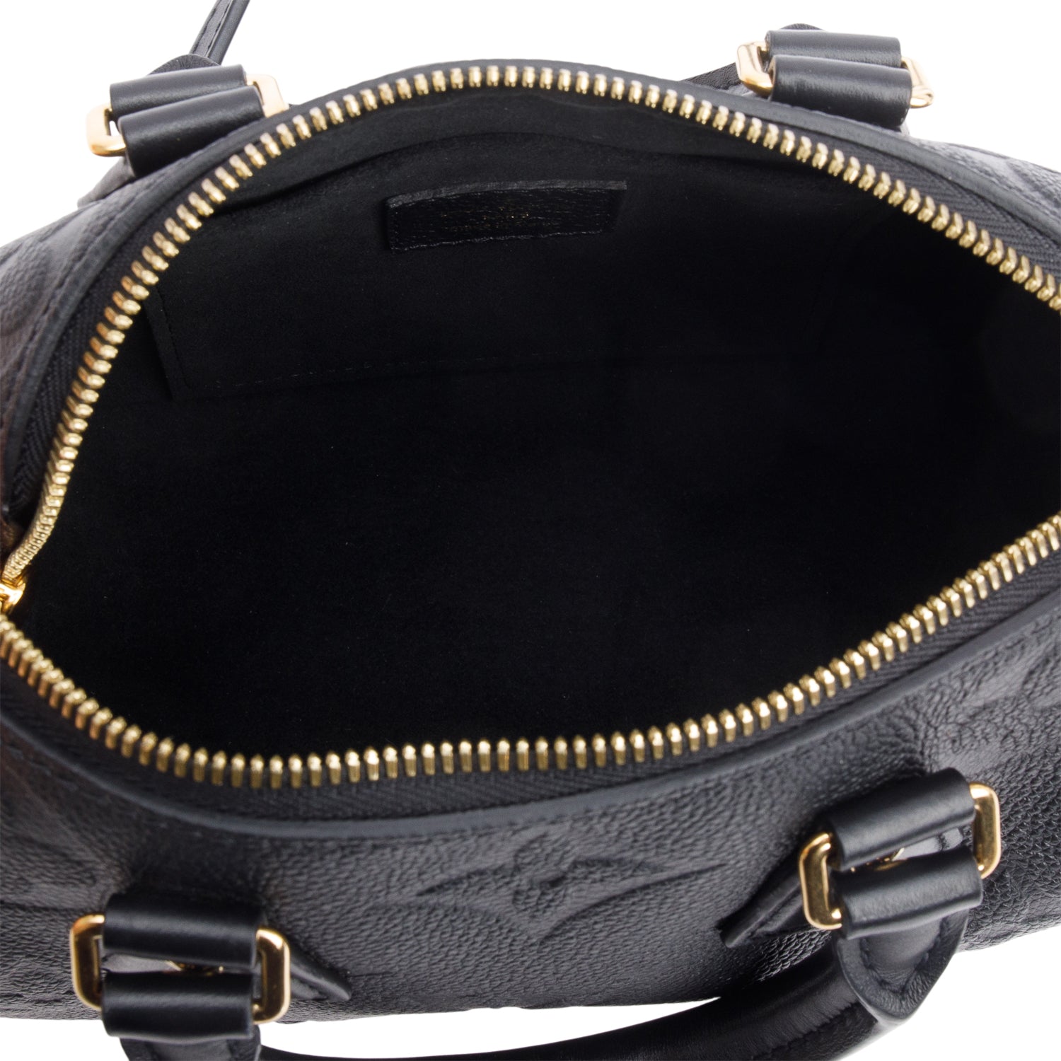 Louis Vuitton Black Monogram Empreinte Leather Speedy Bandouliere 20 w/ Strap & Box