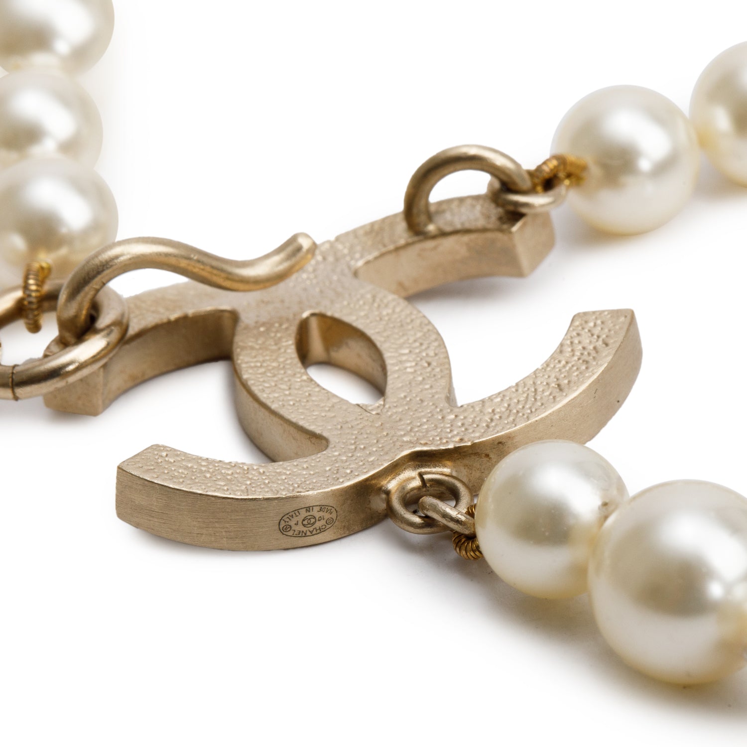 Chanel Gold-Plated Faux Pearl Strass CC Necklace