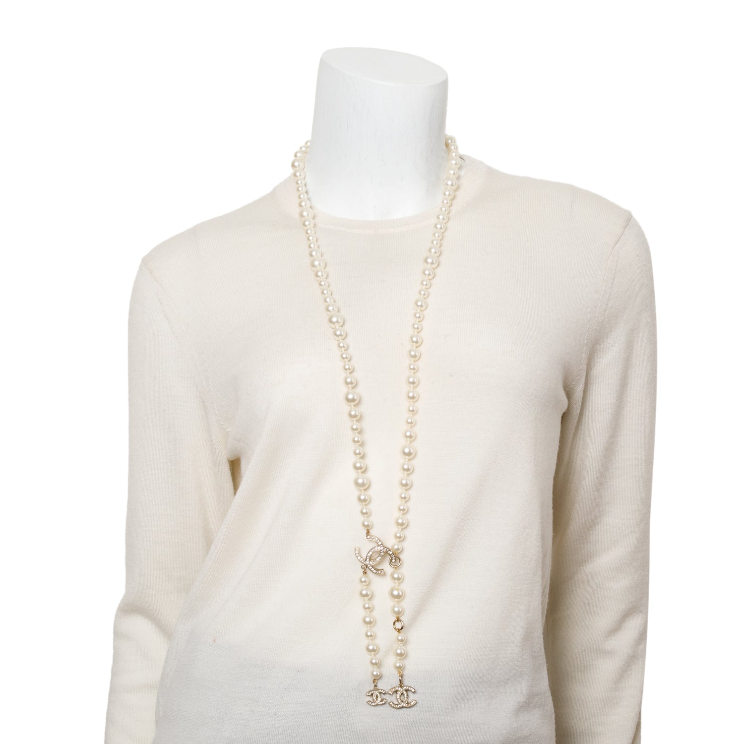 Chanel Gold-Plated Faux Pearl Strass CC Necklace