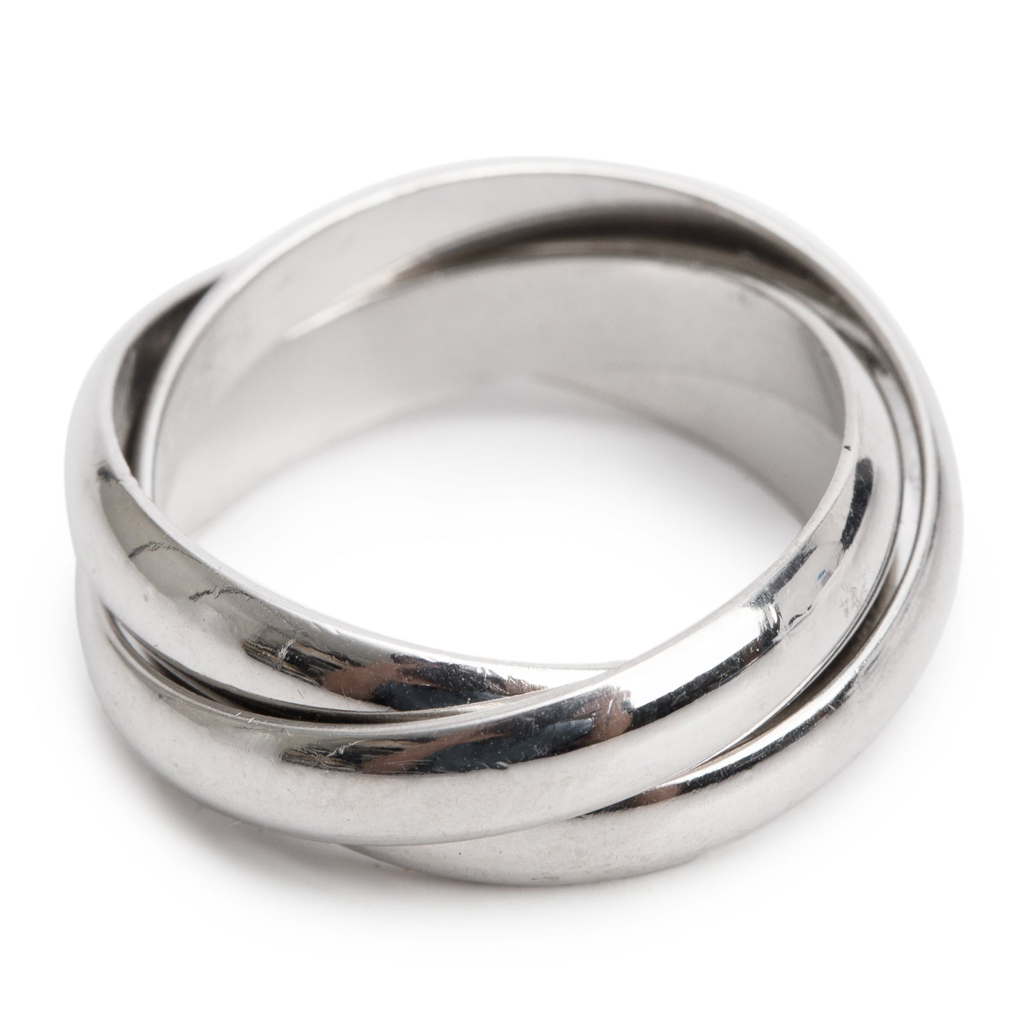 Cartier 18k White Gold Trinity Rolling Ring, Size 52 6