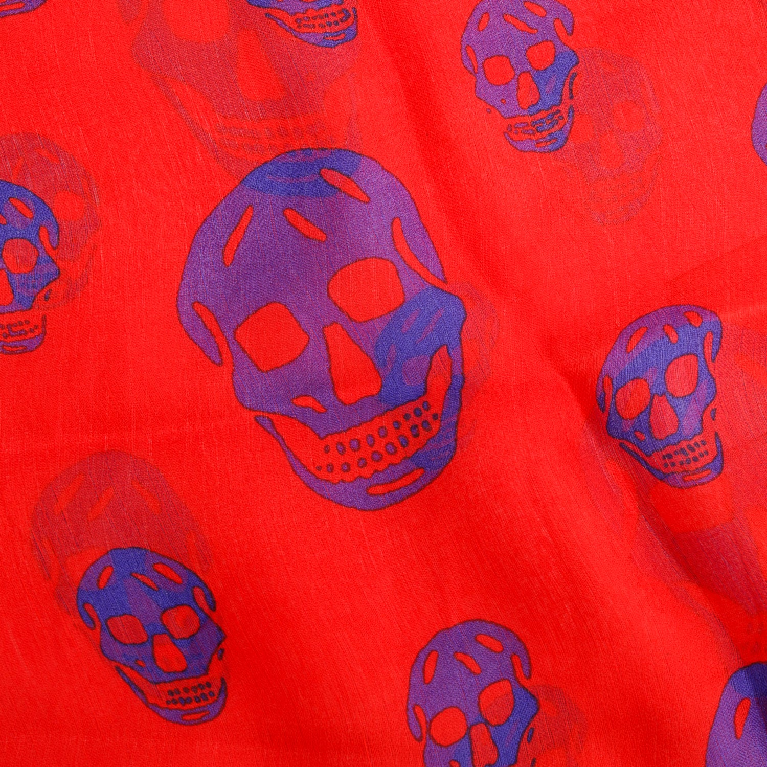 Alexander McQueen Red/Blue Skull Printed Silk Scarf