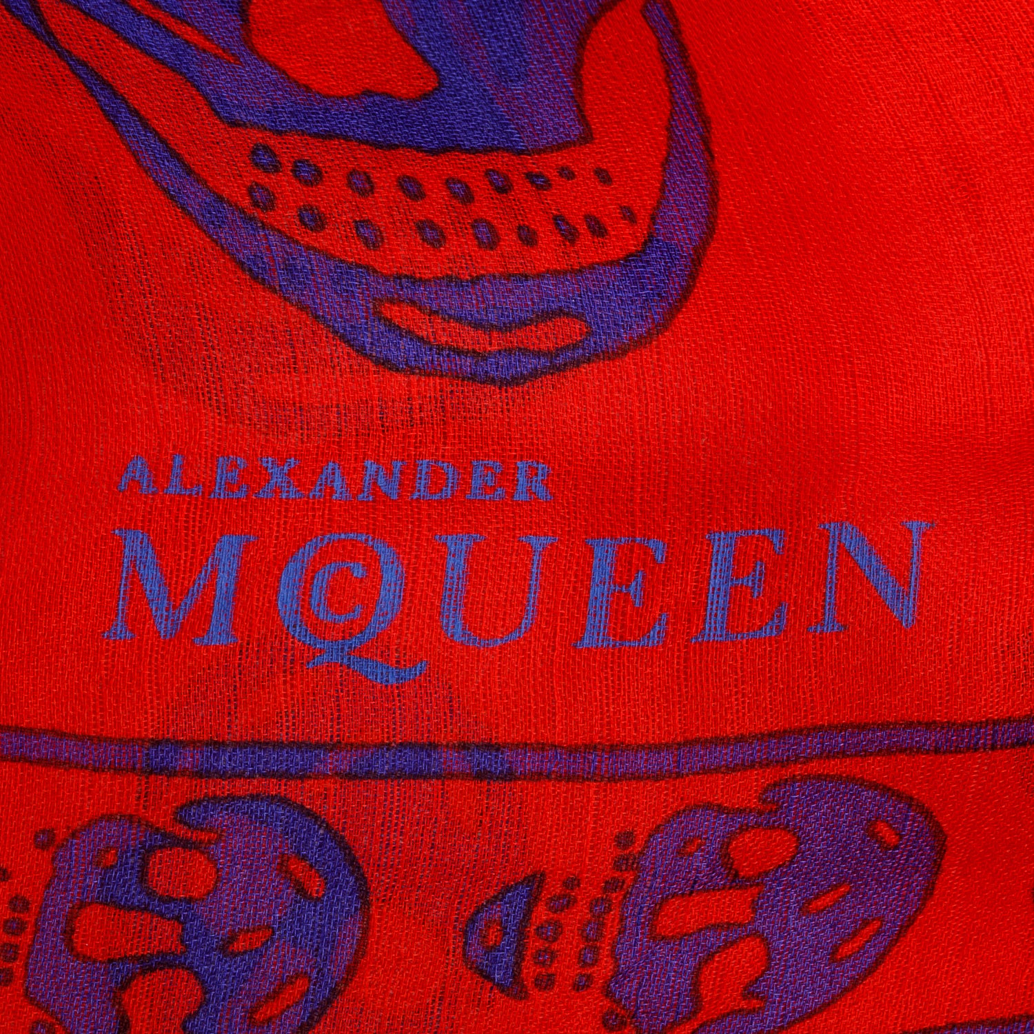 Alexander McQueen Red/Blue Skull Printed Silk Scarf