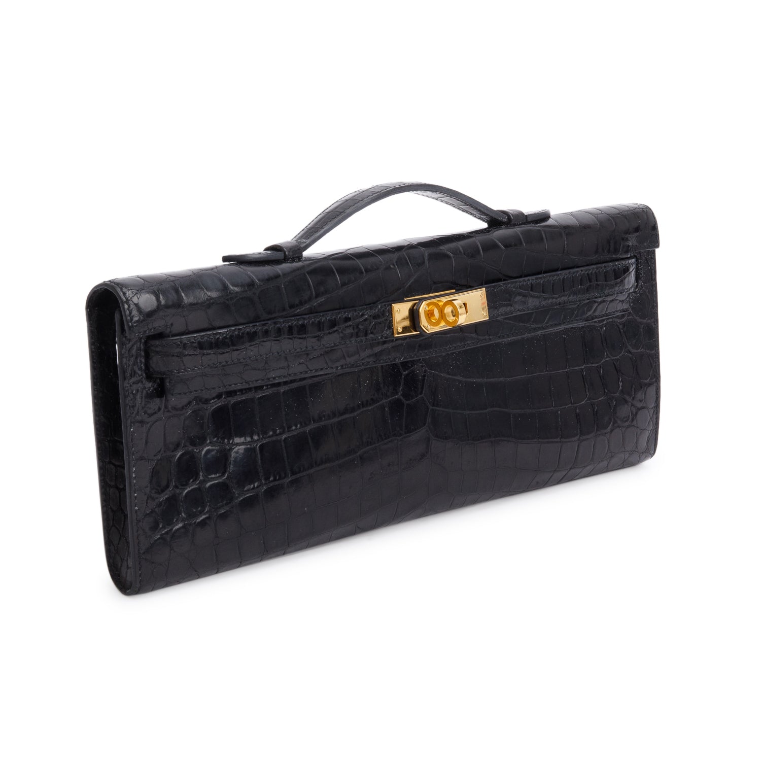 Hermes Noir Crocodile Niloticus Kelly Cut Clutch