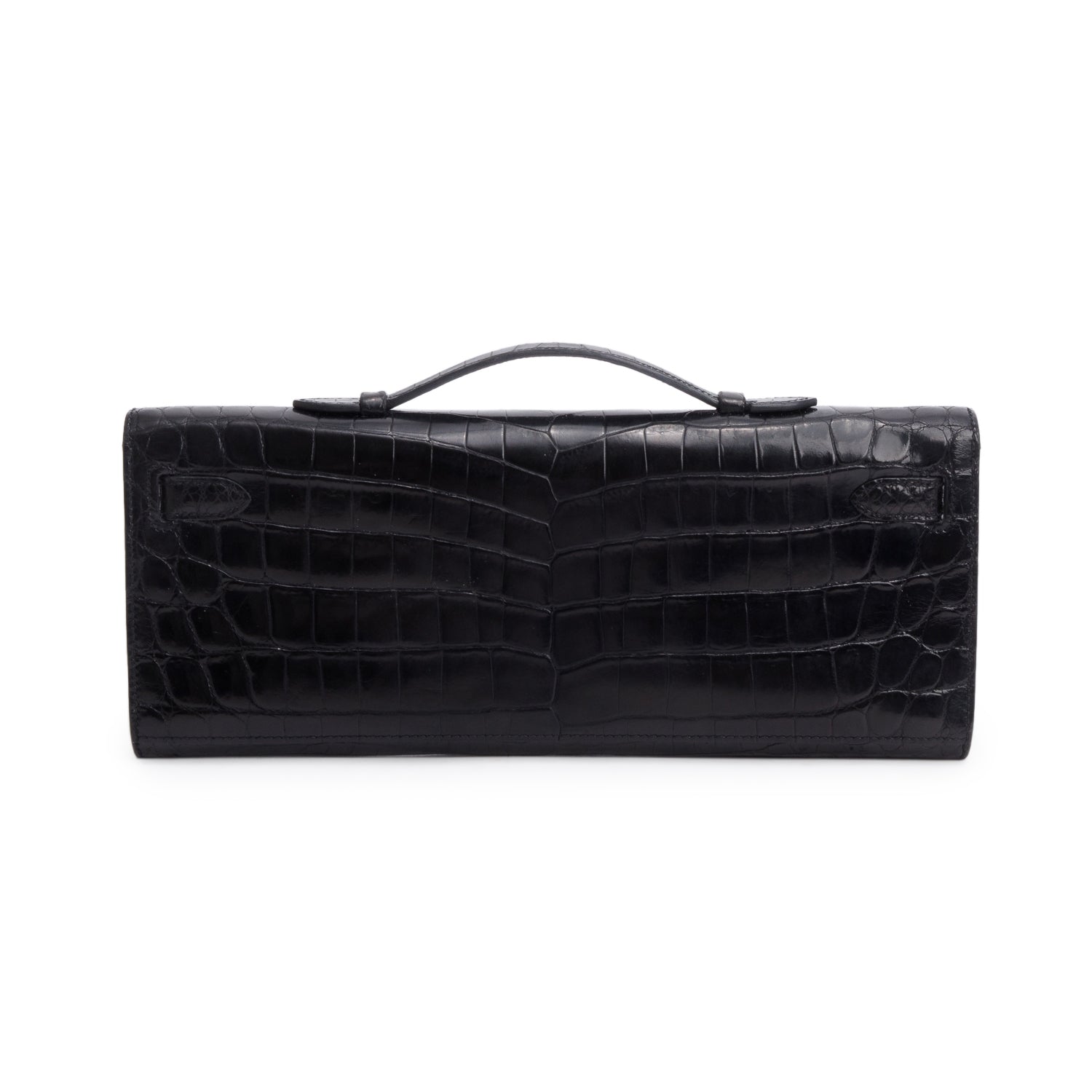Hermes Noir Crocodile Niloticus Kelly Cut Clutch