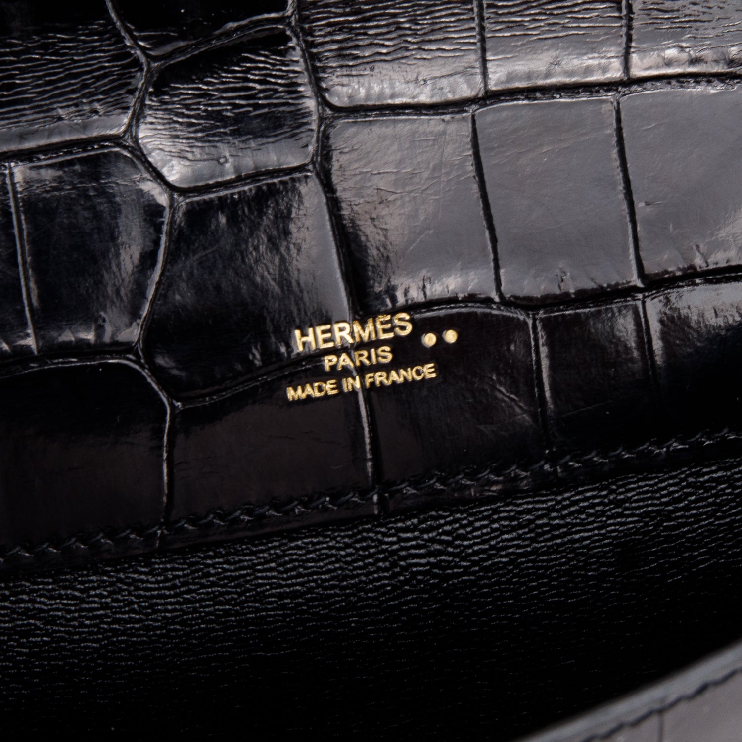 Hermes Noir Crocodile Niloticus Kelly Cut Clutch
