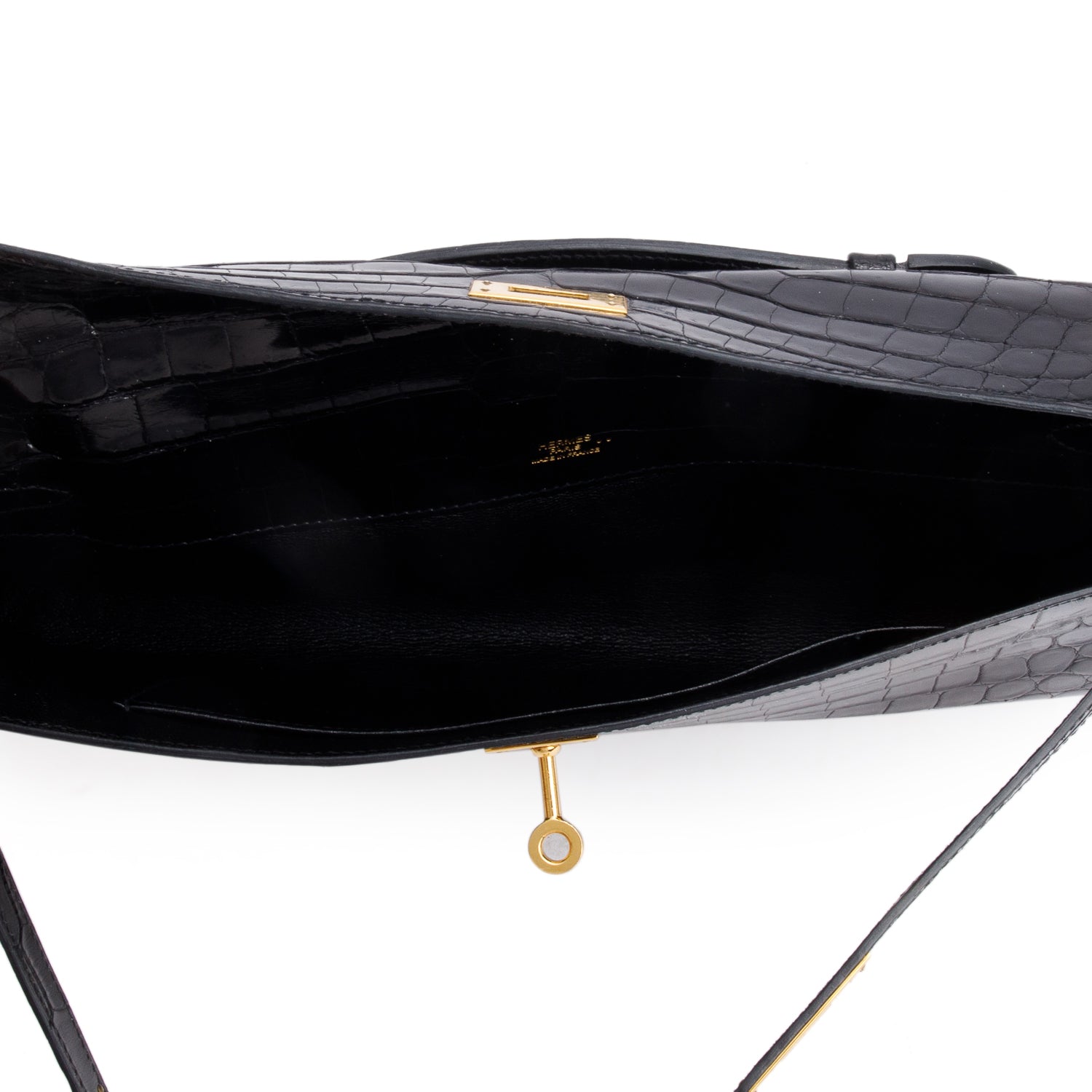 Hermes Noir Crocodile Niloticus Kelly Cut Clutch