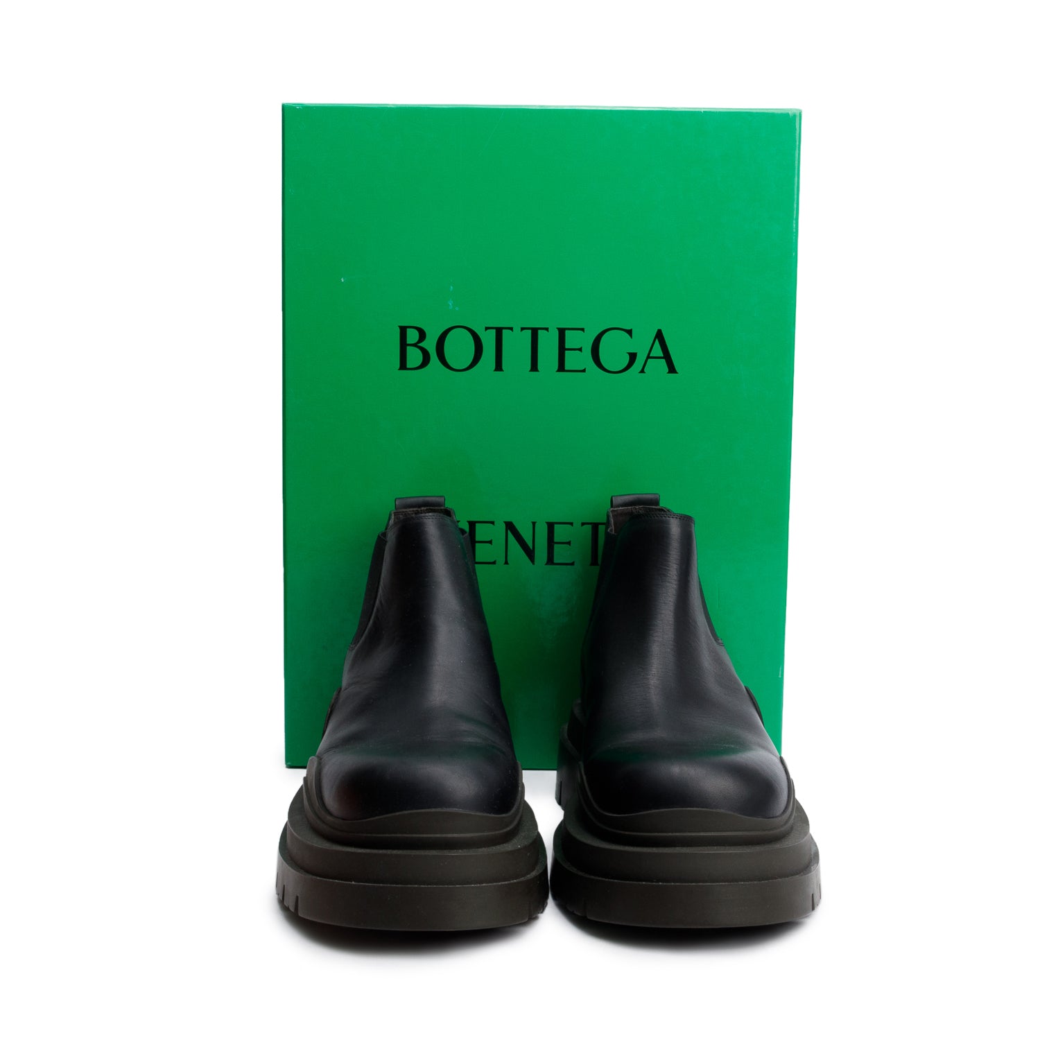 Bottega Veneta Black Leather Lug Chelsea Ankle Boots, Men's Size 45 w/ Box