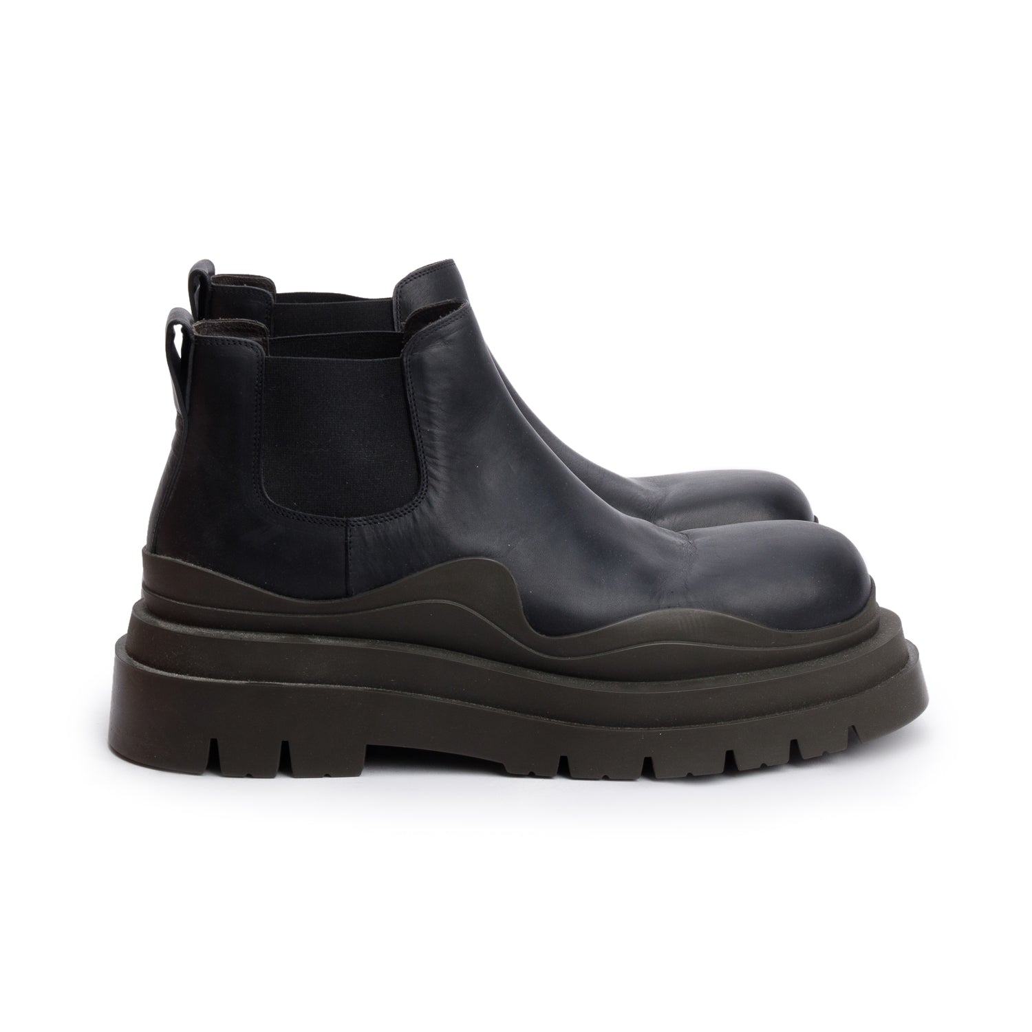 Bottega Veneta Black Leather Lug Chelsea Ankle Boots, Men's Size 45 w/ Box