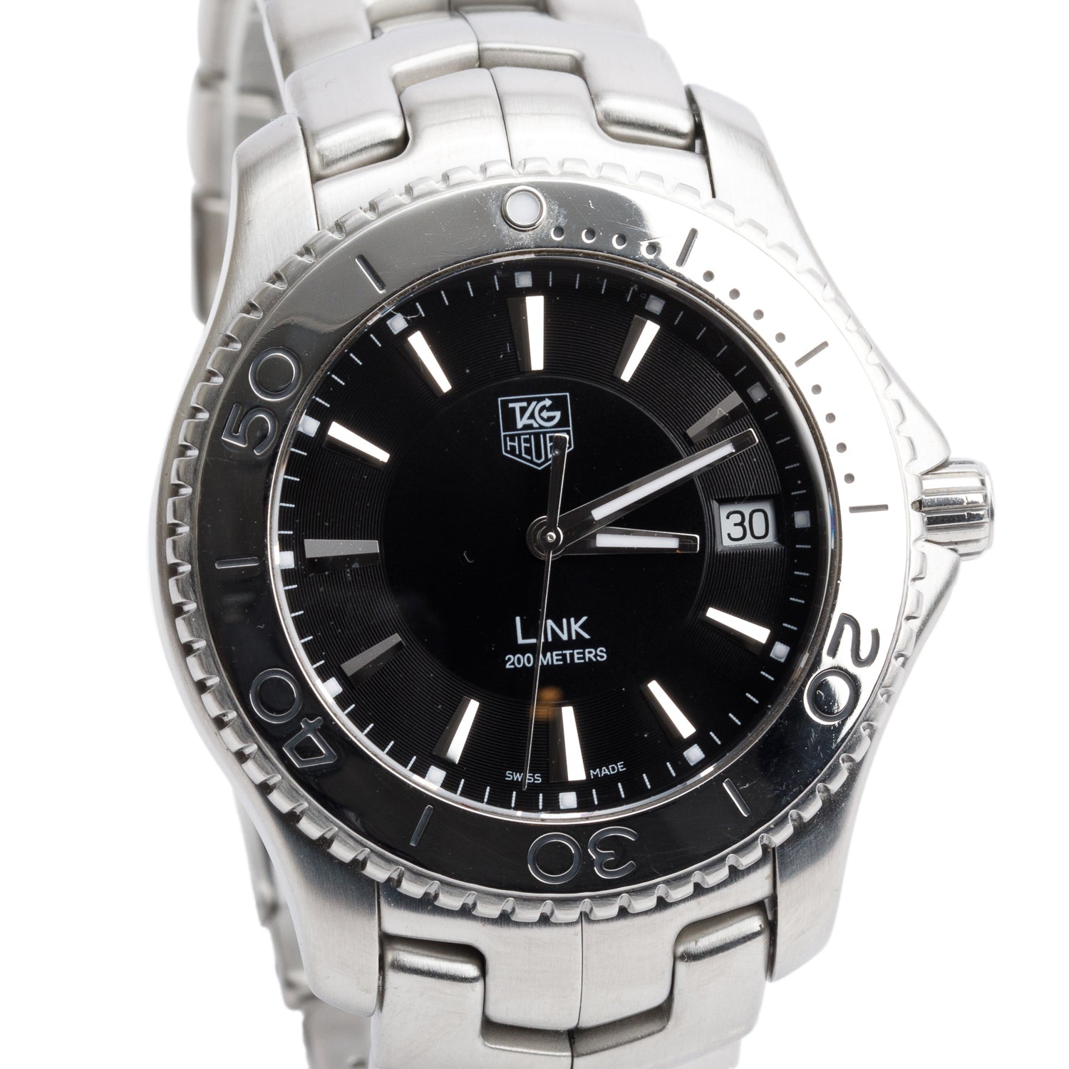 Tag Heuer Stainless Steel Link 39 MM Quartz Watch Black Dial WJ1110 w/ Box & Papers