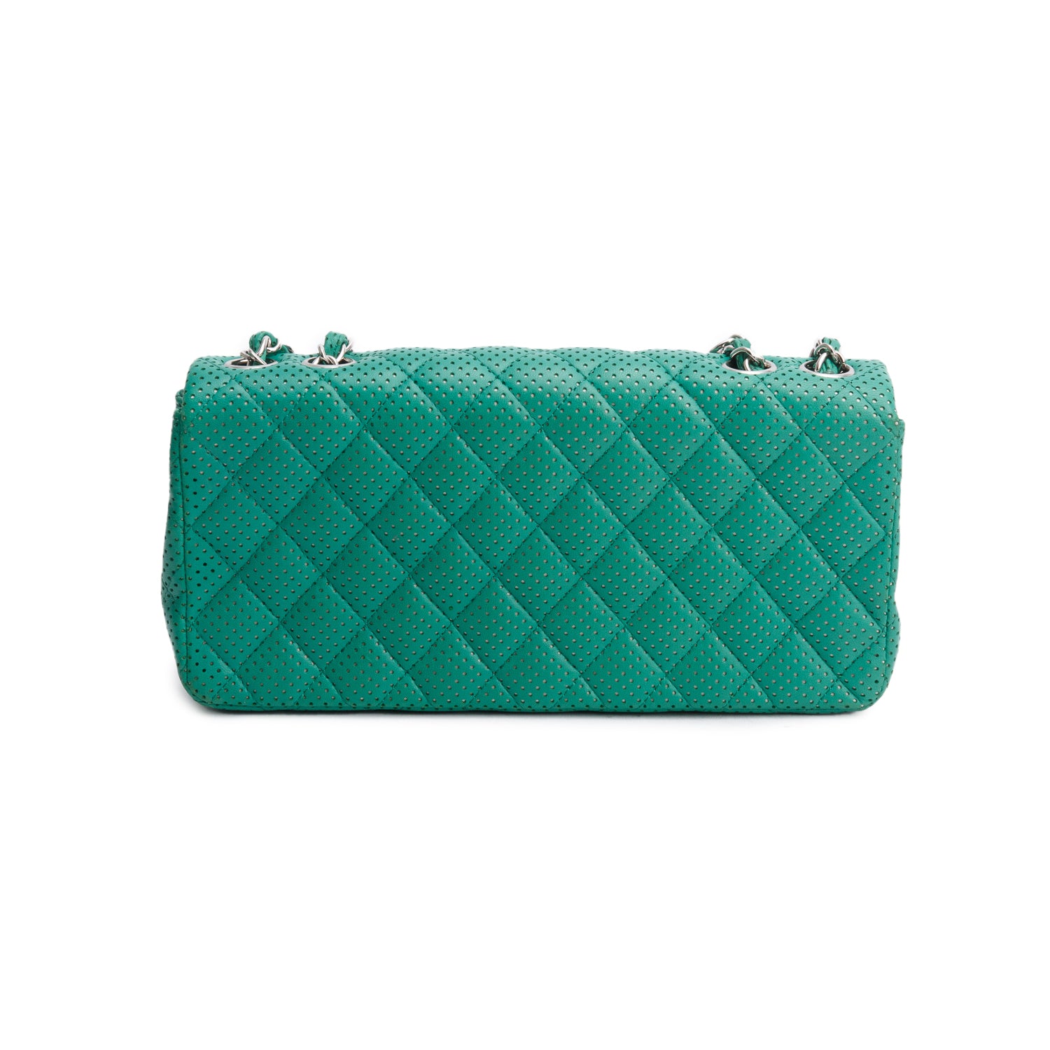 Chanel Green Lambskin Perforated East West Flap Bag