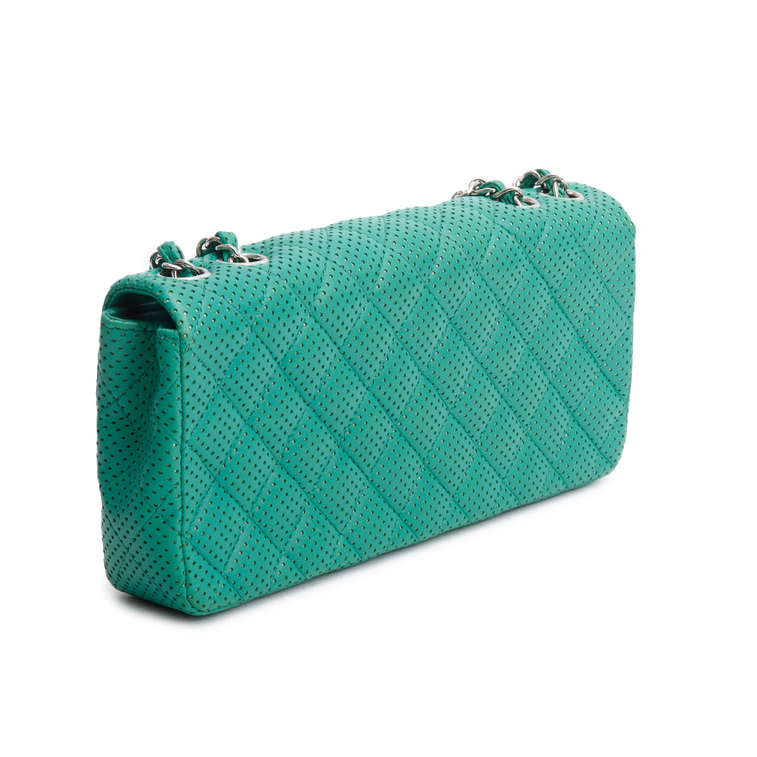 Chanel Green Lambskin Perforated East West Flap Bag