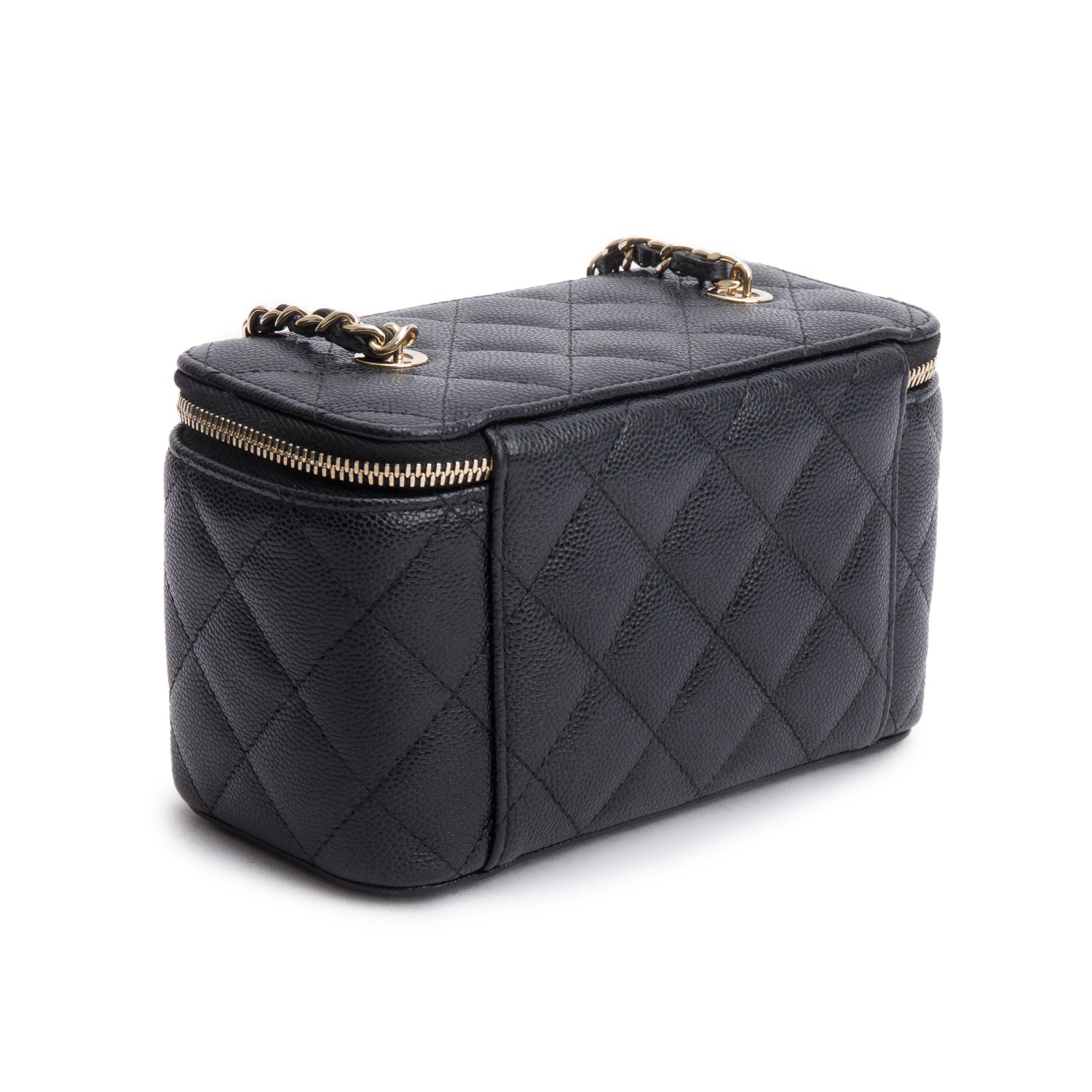 Chanel Black Caviar Quilted Small Vanity Case w/ Chain