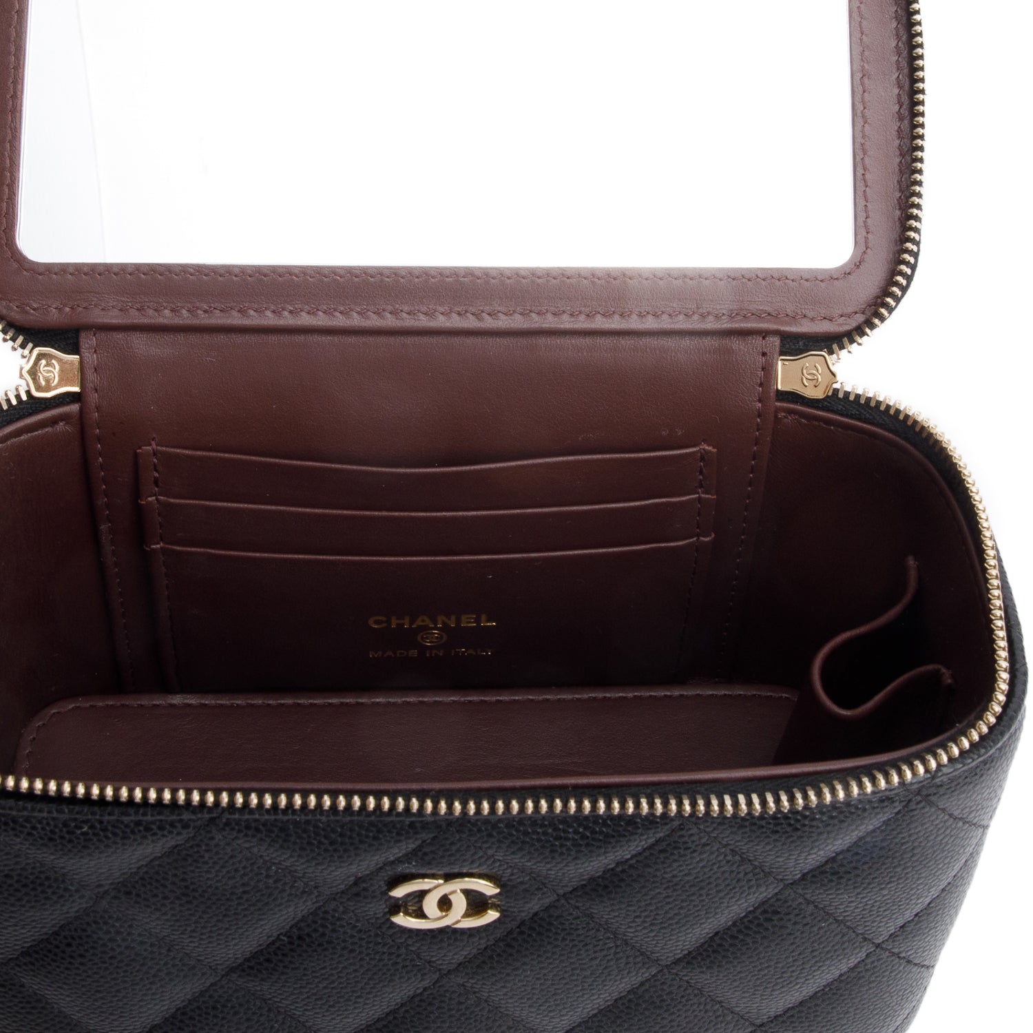 Chanel Black Caviar Quilted Small Vanity Case w/ Chain
