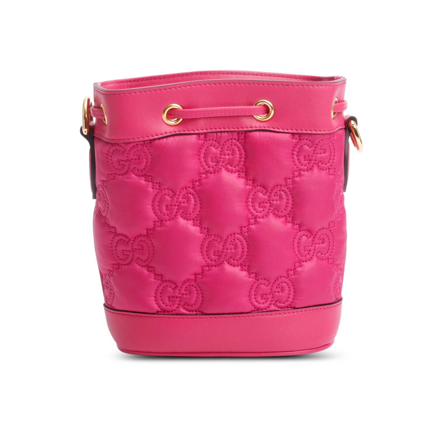 Gucci Pink Nylon Calfskin Enamel GG Bucket Bag w/ Strap