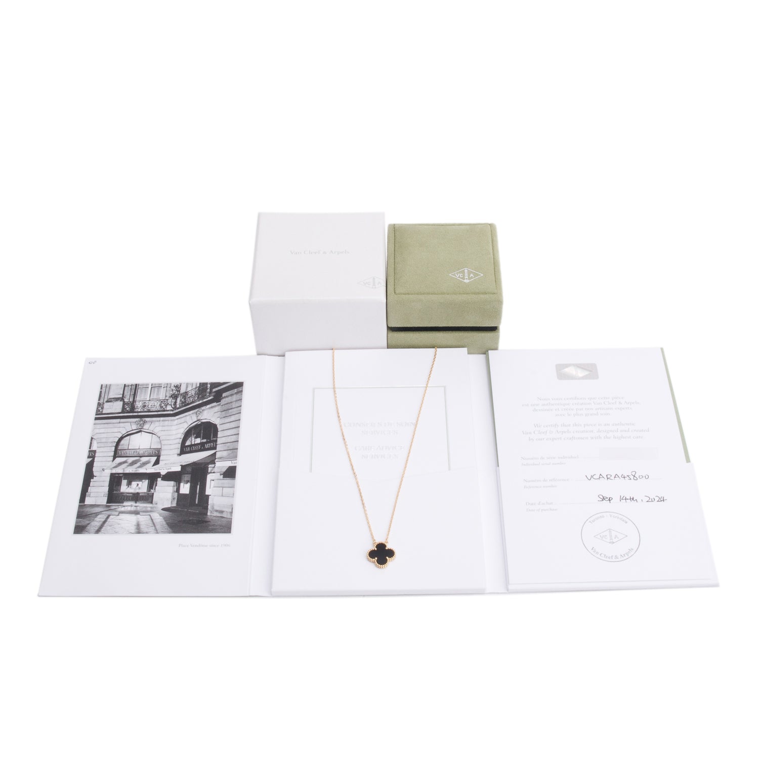Van Cleef & Arpels 2024 18k Yellow Gold Vintage Alhambra Black Onyx Pendant Necklace w/ Box & Certificate