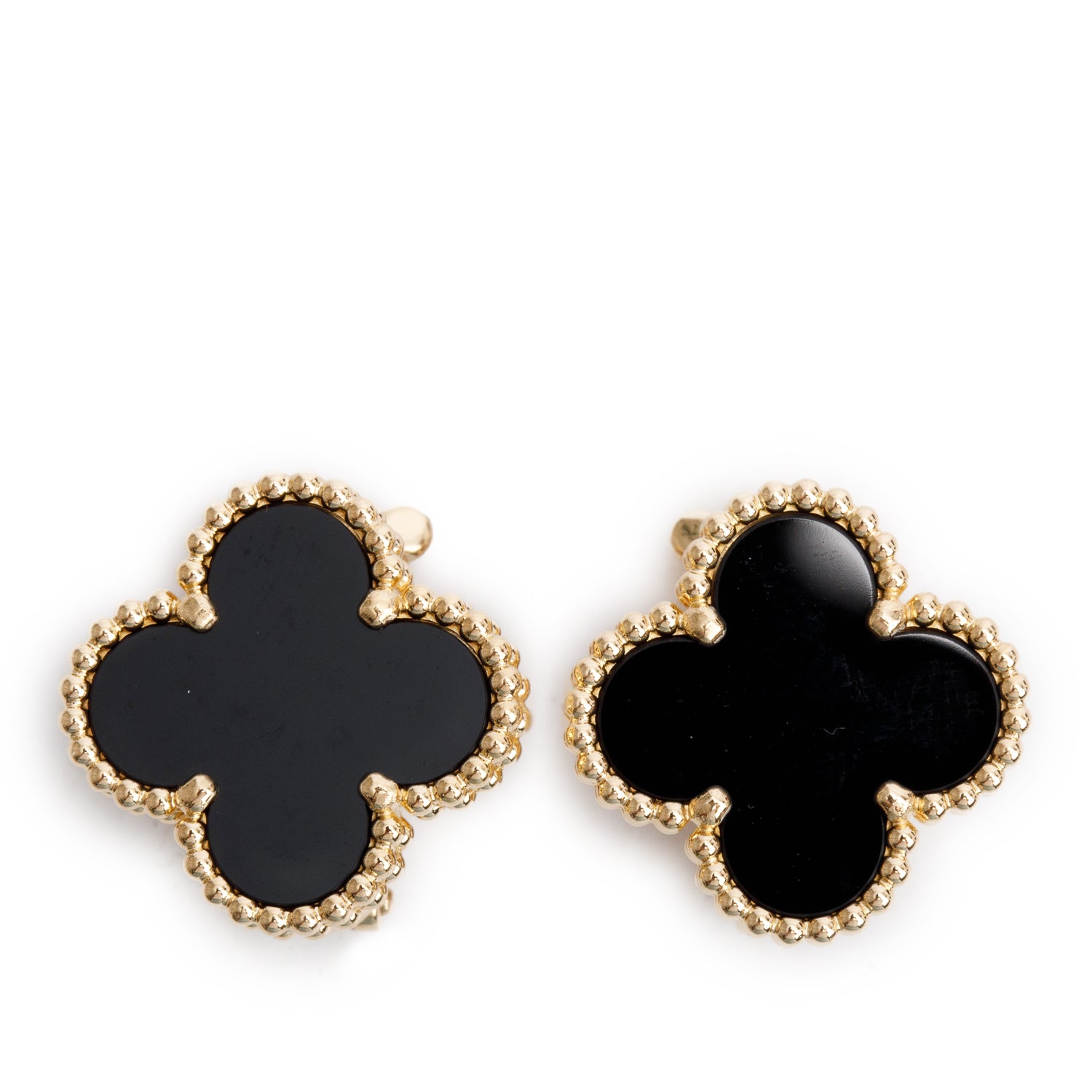 Van Cleef & Arpels 2024 18k Yellow Gold Vintage Alhambra Onyx Stud Earrings w/ Box & Certificate