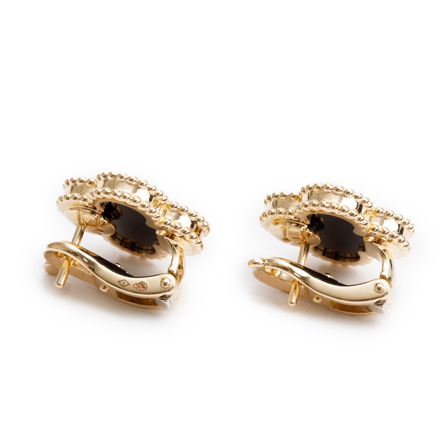 Van Cleef & Arpels 2024 18k Yellow Gold Vintage Alhambra Onyx Stud Earrings w/ Box & Certificate