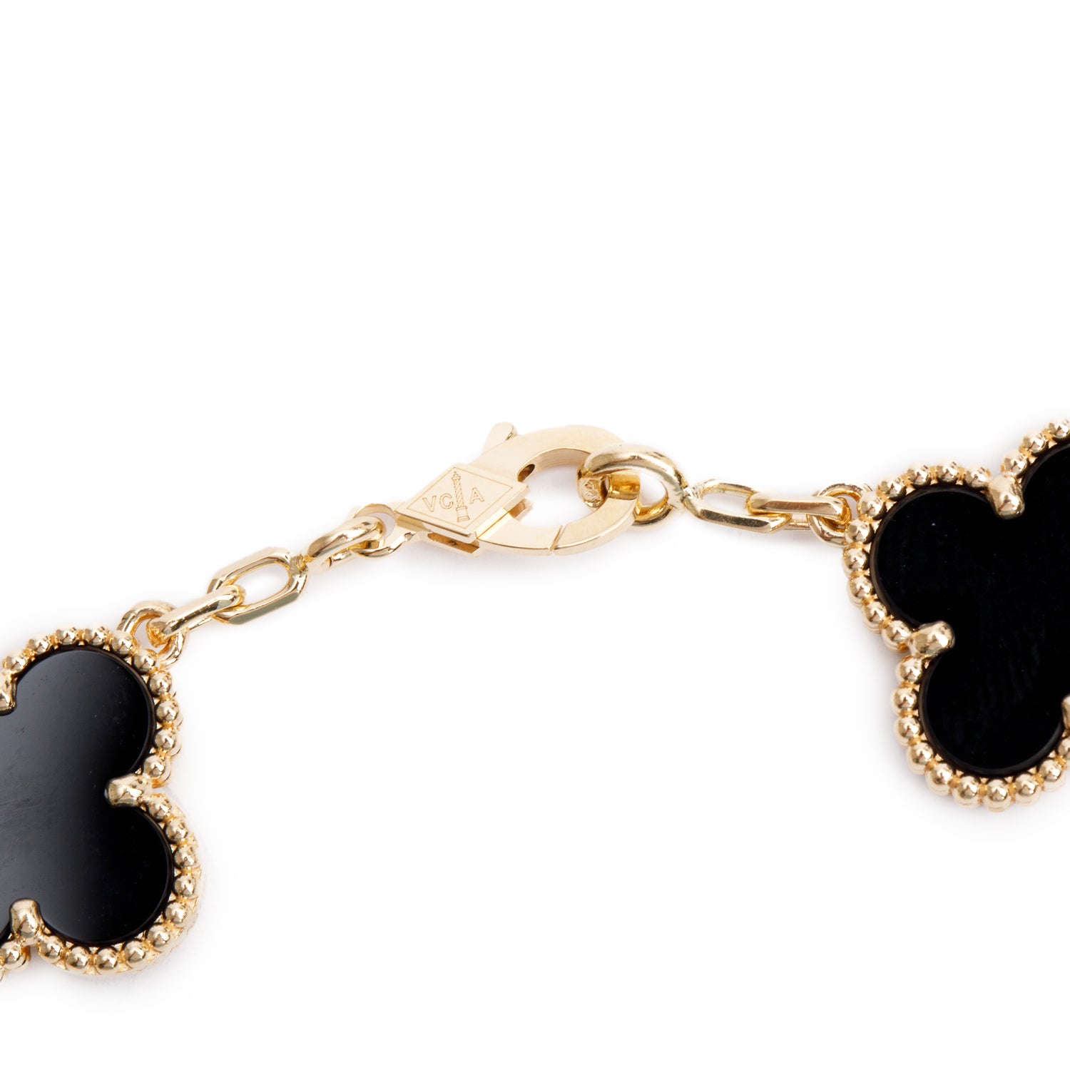 Van Cleef & Arpels 2024 18k Yellow Gold Vintage Alhambra 5 Motif Onyx Bracelet w/ Box & Certificate