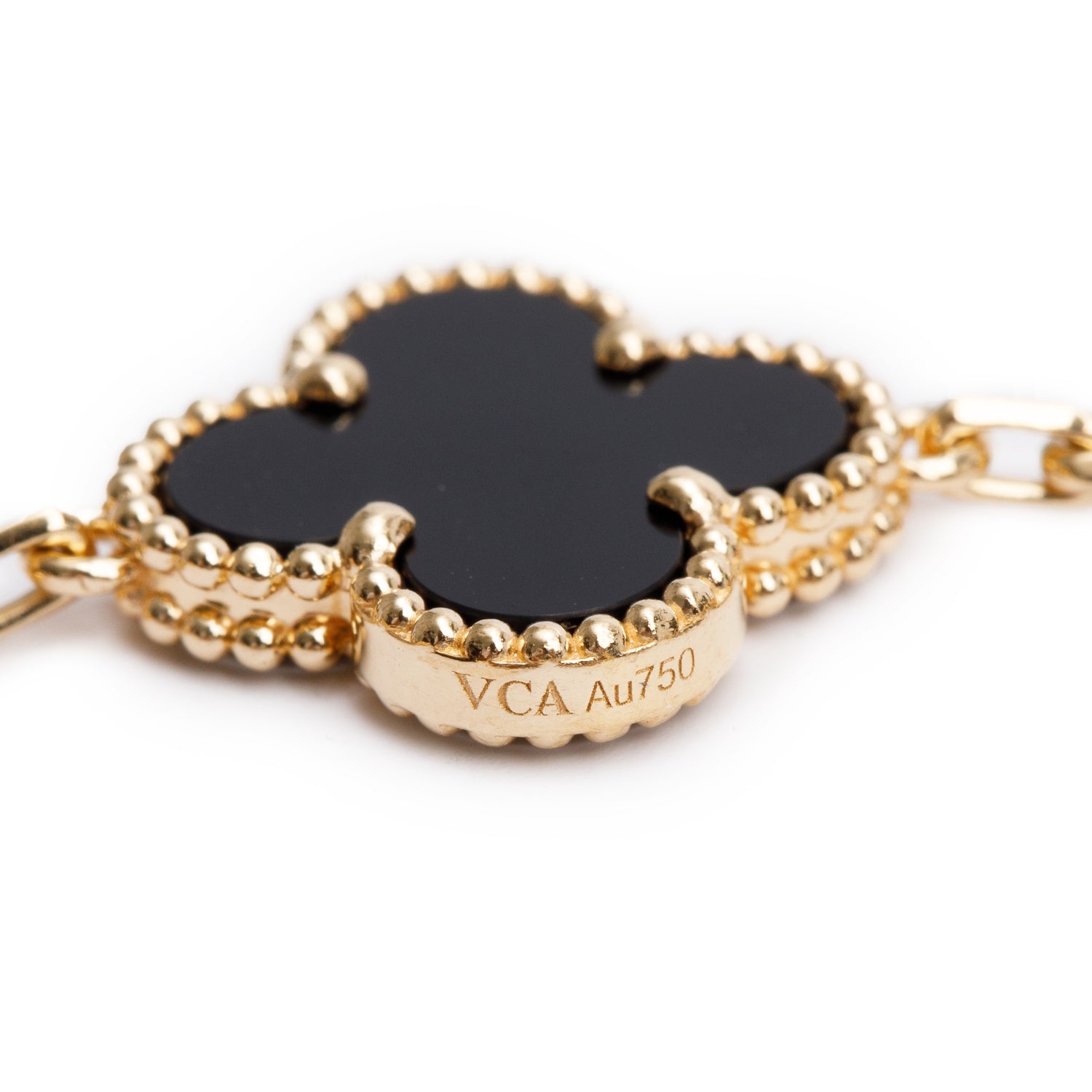 Van Cleef & Arpels 2024 18k Yellow Gold Vintage Alhambra 5 Motif Onyx Bracelet w/ Box & Certificate