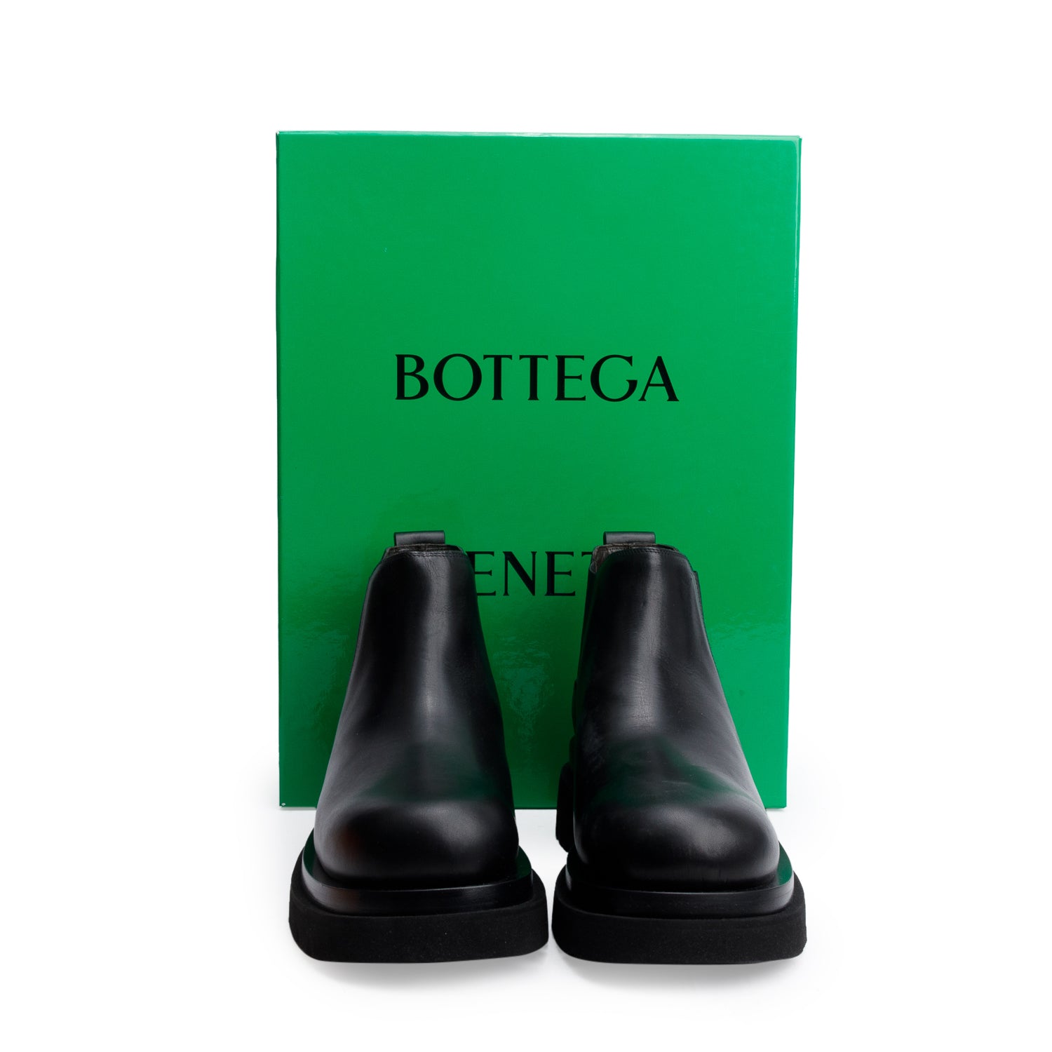 Bottega Veneta Black Leather Lug Chelsea Ankle Boots, Men's Size 44 w/ Box