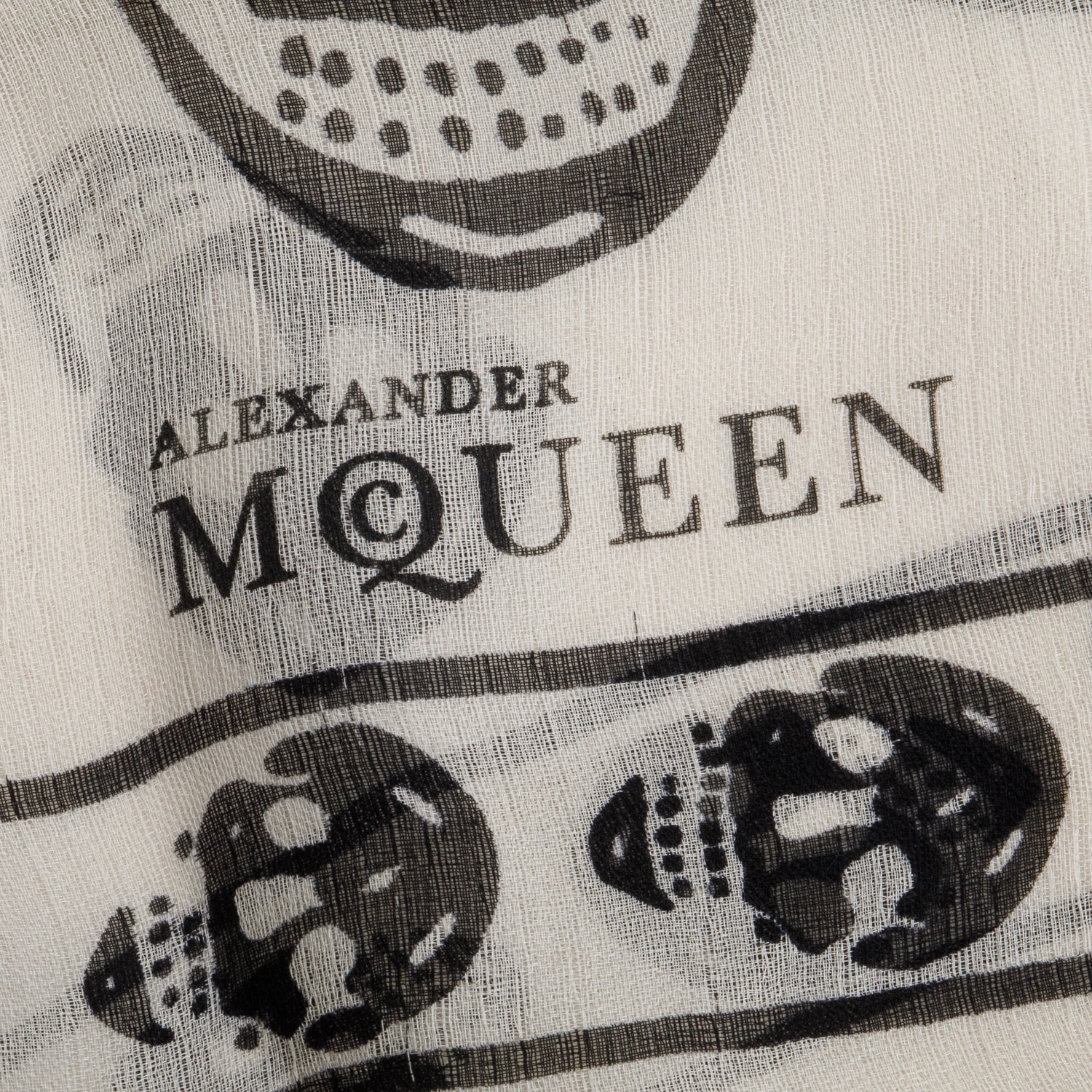 Alexander McQueen White/Black Skull Printed Silk Scarf