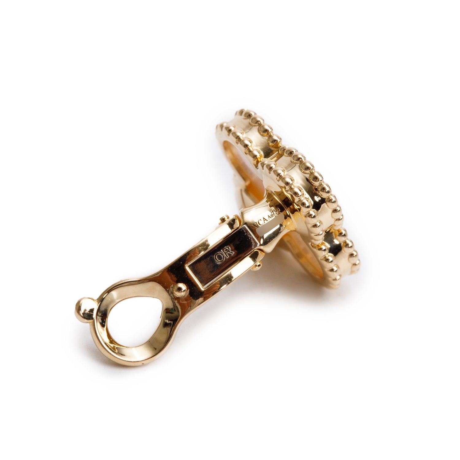 Van Cleef & Arpels 2024 18k Yellow Gold Vintage Alhambra Mother of Pearl Stud Earrings w/ Box & Certificate