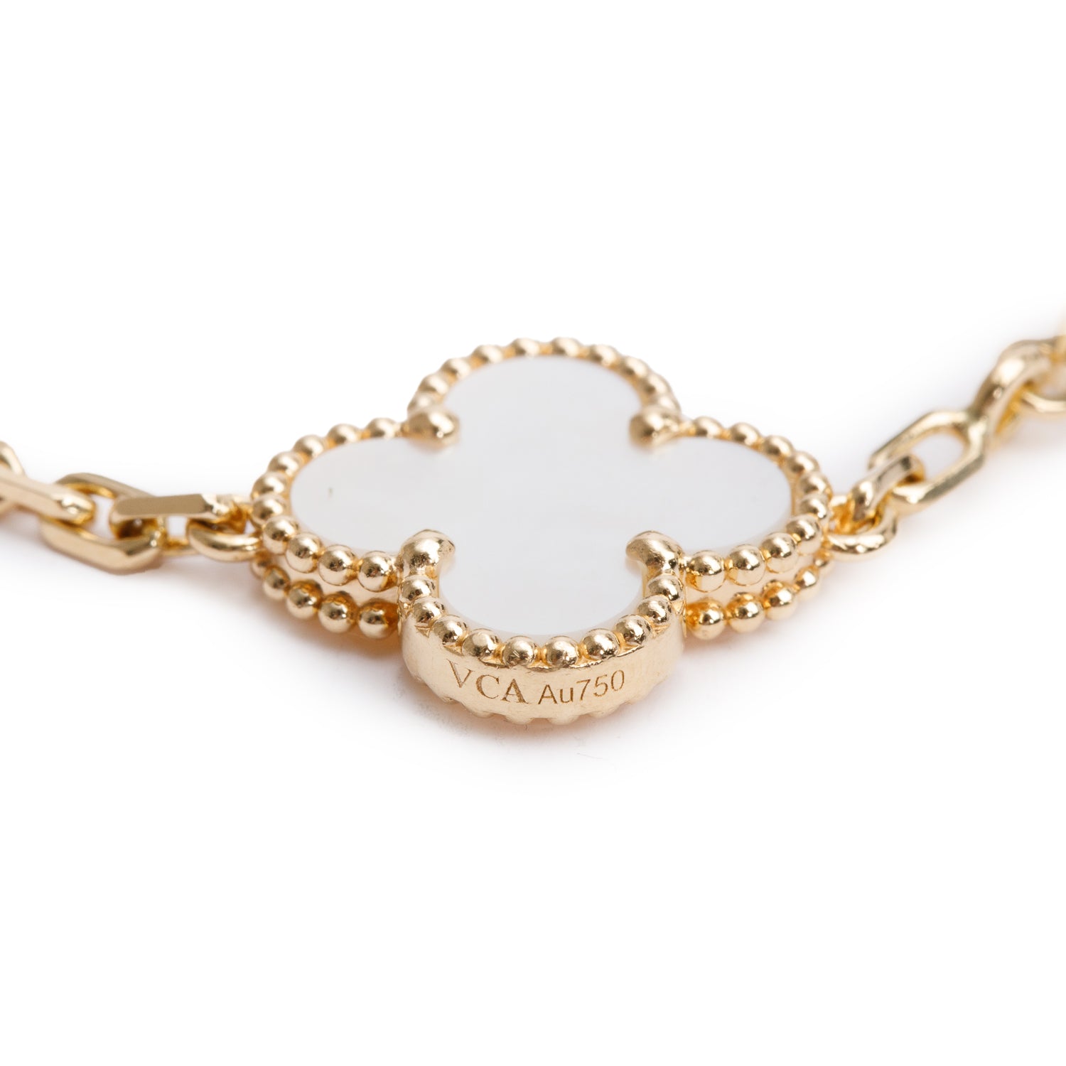 Van Cleef & Arpels 2023 18k Yellow Gold Vintage Alhambra 5 Motif Mother of Pearl Bracelet w/ Box & Certificate