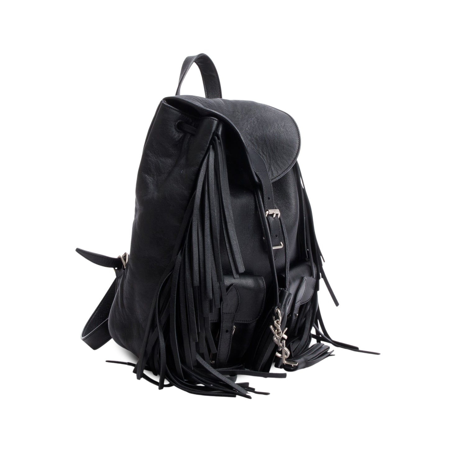 Saint Laurent Black Calfskin Fringe Festival Backpack
