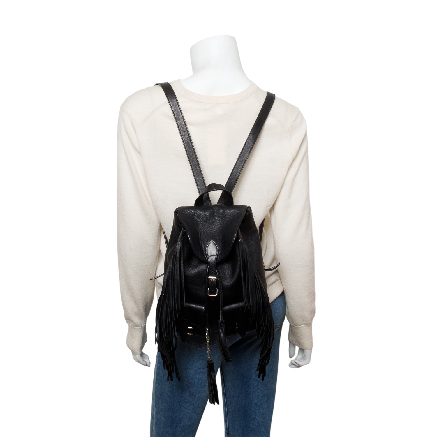 Saint Laurent Black Calfskin Fringe Festival Backpack