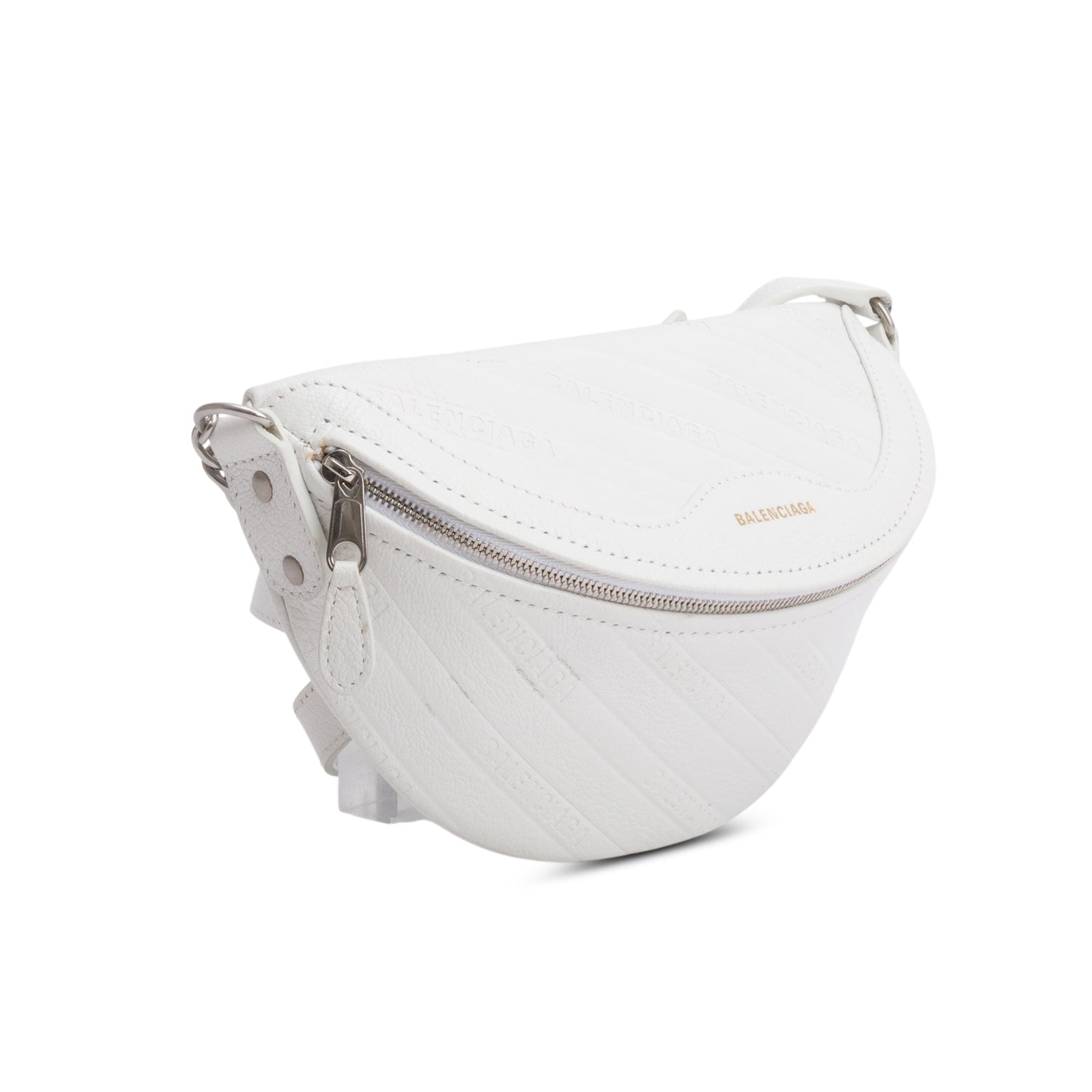 Balenciaga White Logo Embossed Leather XS Souvenir Belt Bag