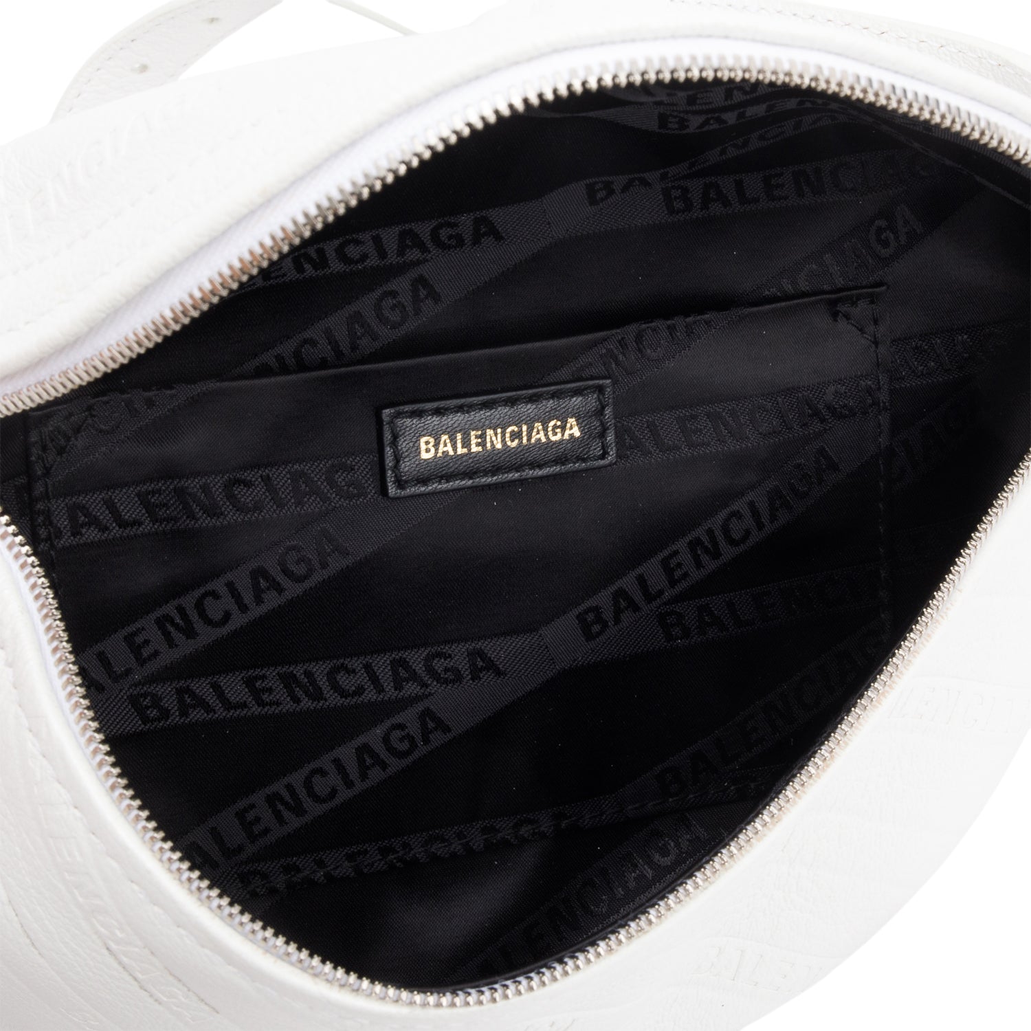 Balenciaga White Logo Embossed Leather XS Souvenir Belt Bag