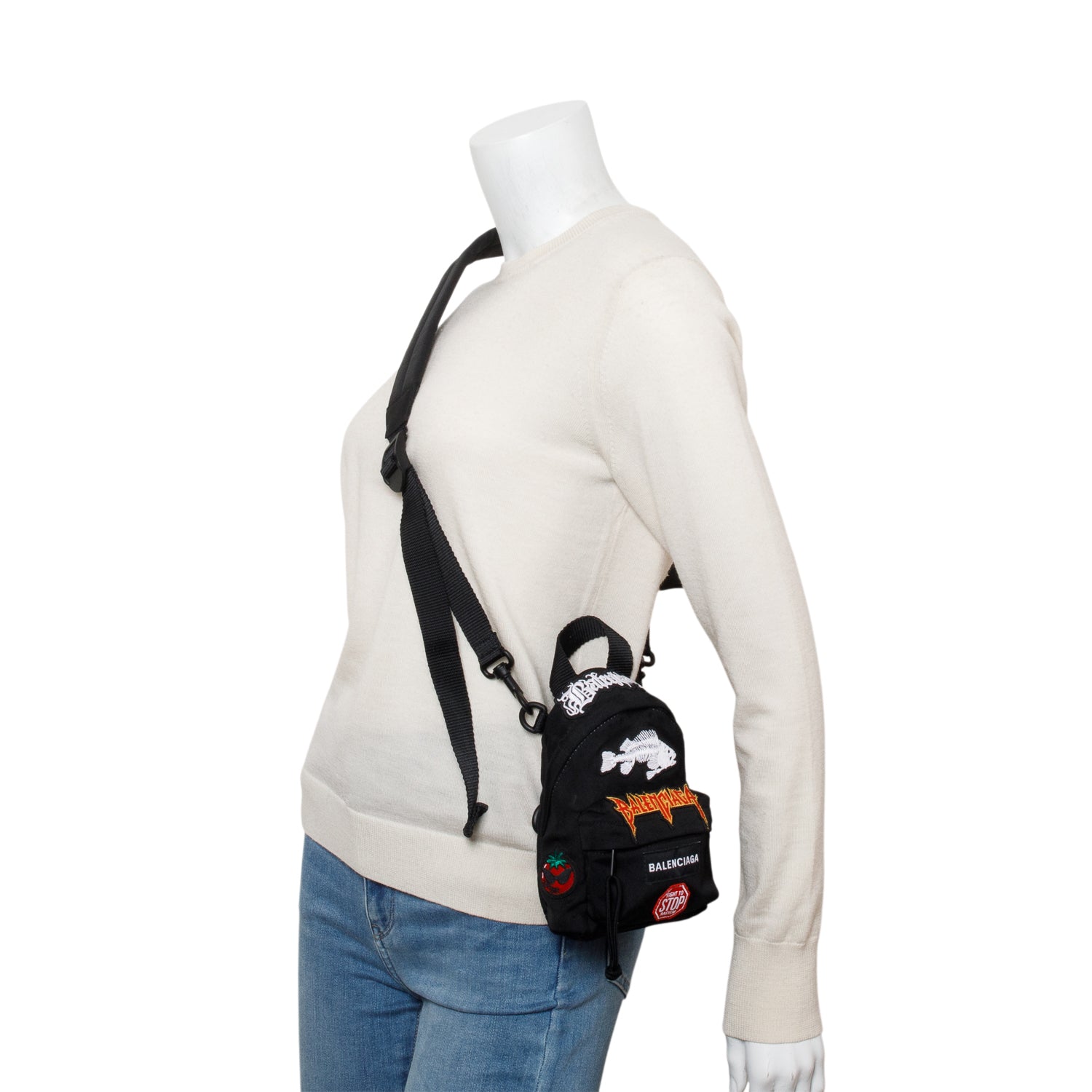 Balenciaga Black Recycled Canvas Mini Explorer Crossbody Backpack