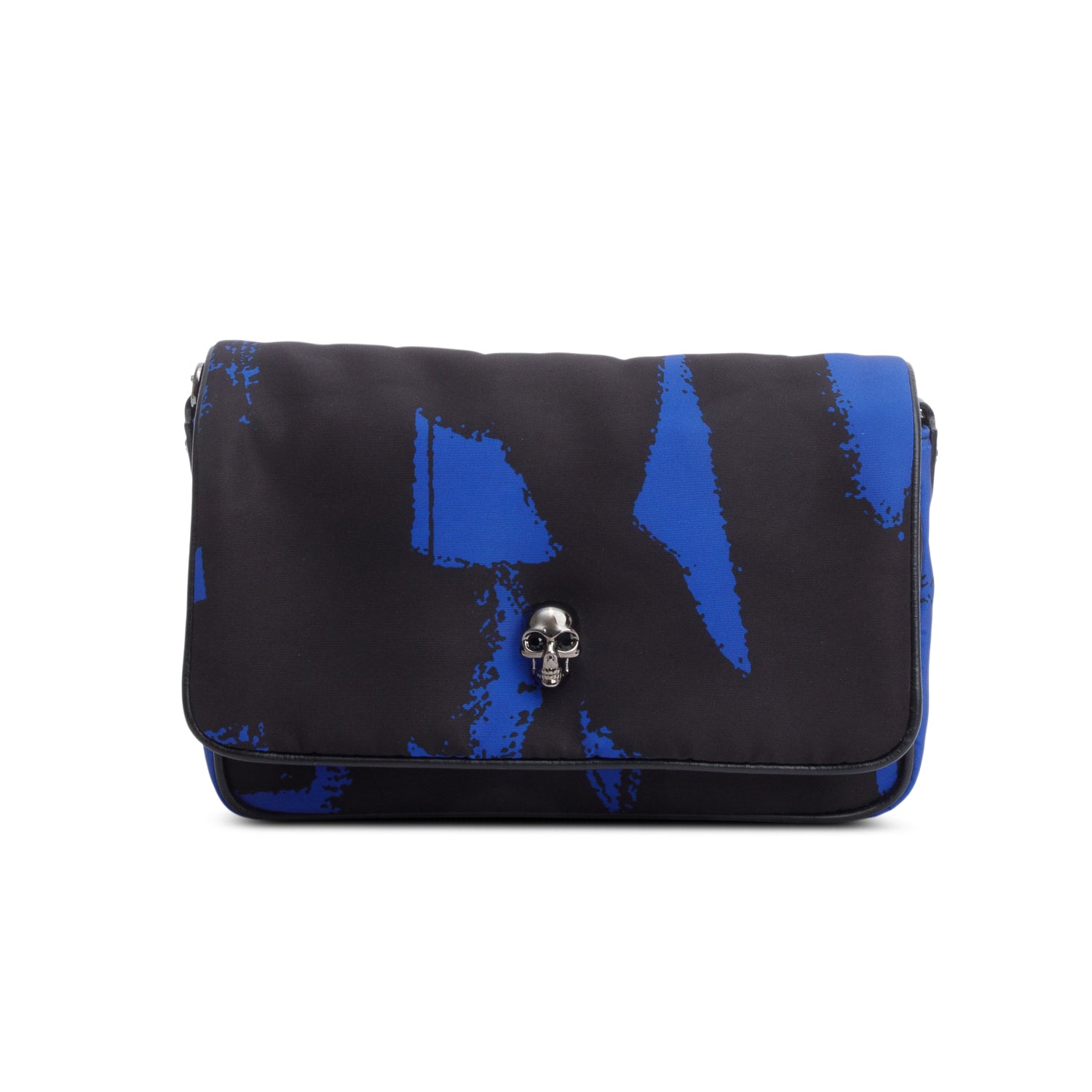 Alexander McQueen Black/Blue Graffiti Nylon Skull Small Crossbody Bag