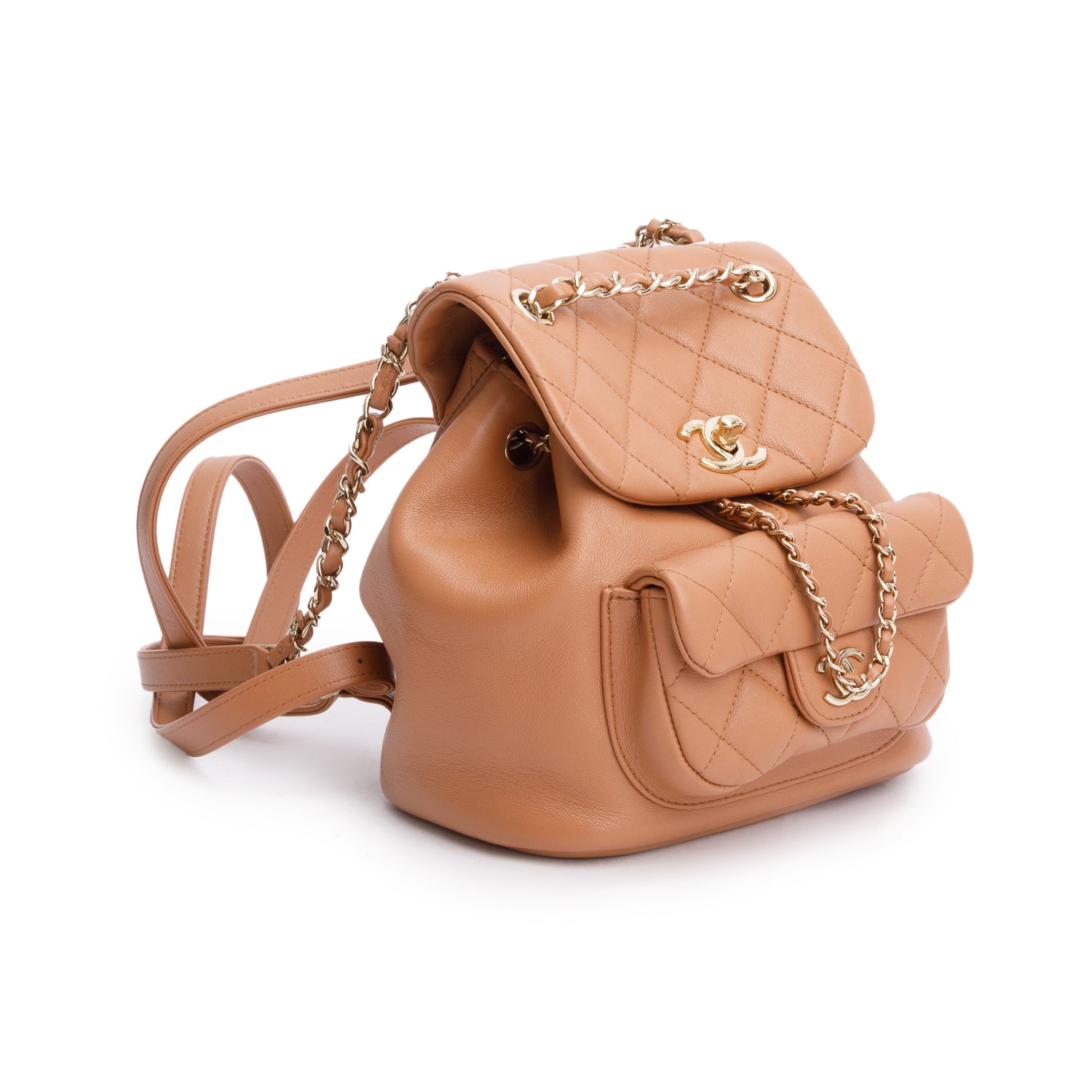 Chanel Beige Lambskin Quilted Small Duma Drawstring Backpack