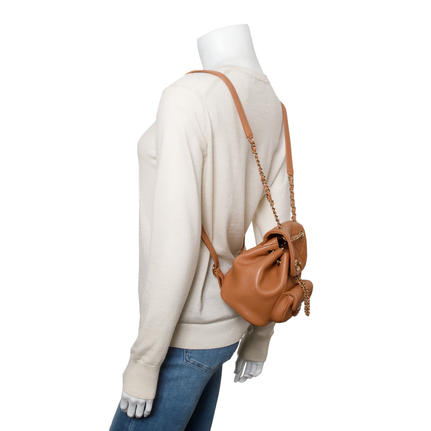 Chanel Beige Lambskin Quilted Small Duma Drawstring Backpack