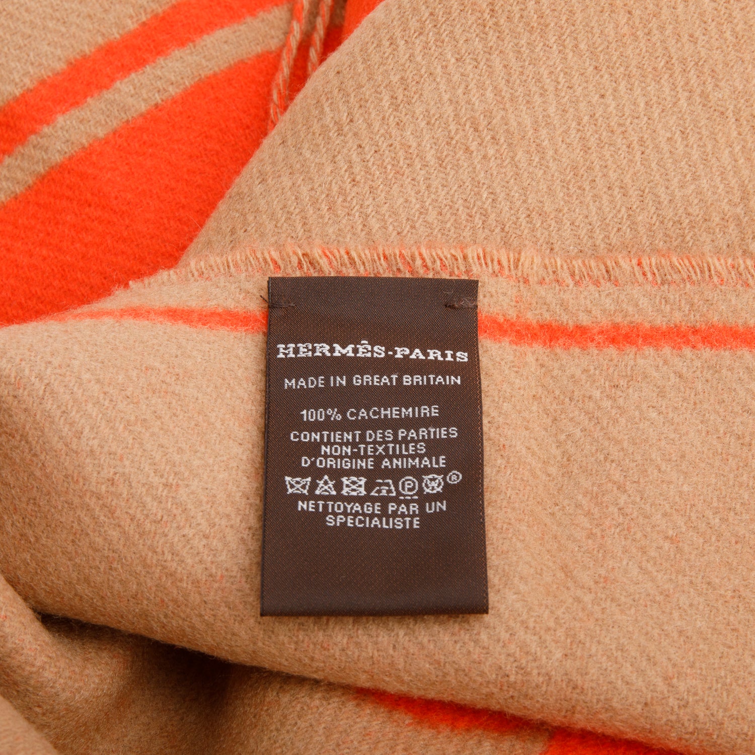 Hermes Camel/Vermillon Cashmere Scarf w/ Box