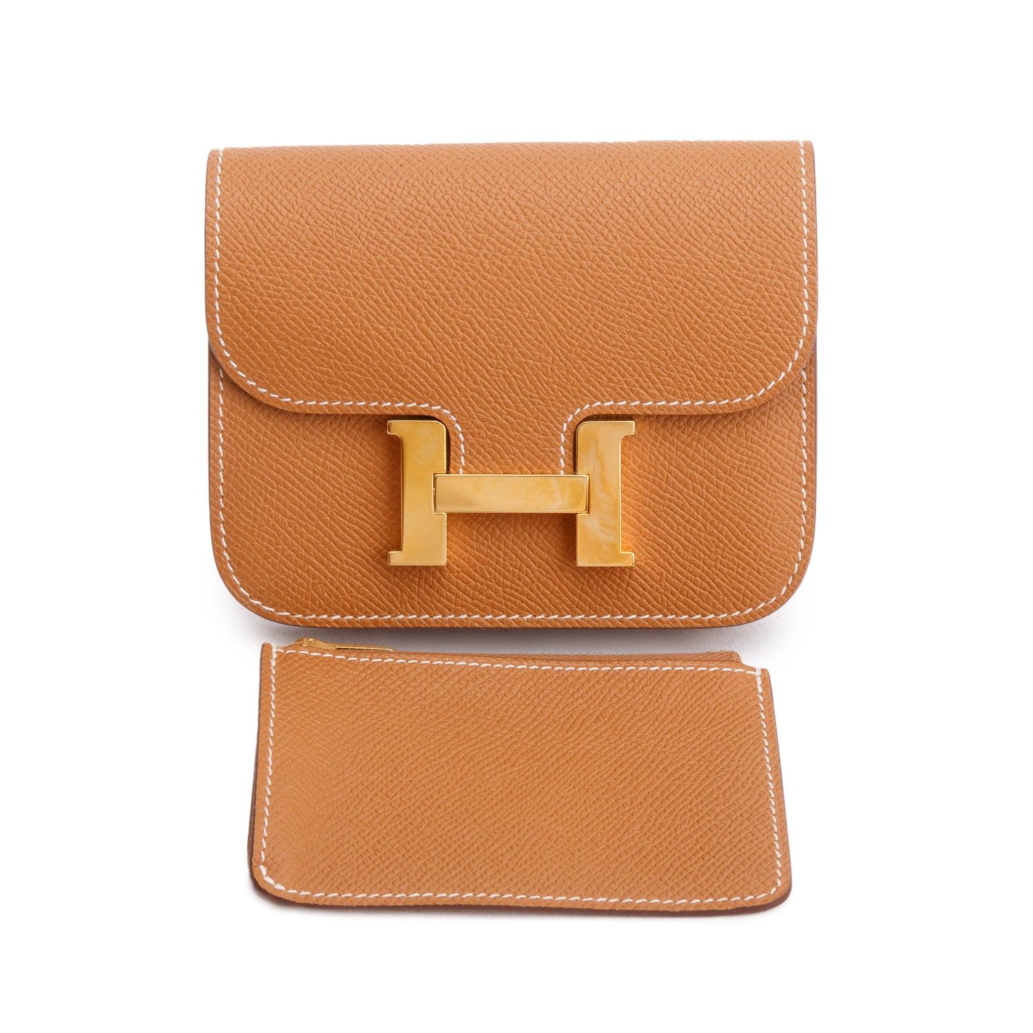 Hermes 2024 Gold Veau Epsom Constance Slim Compact Wallet w/ Box & Insert