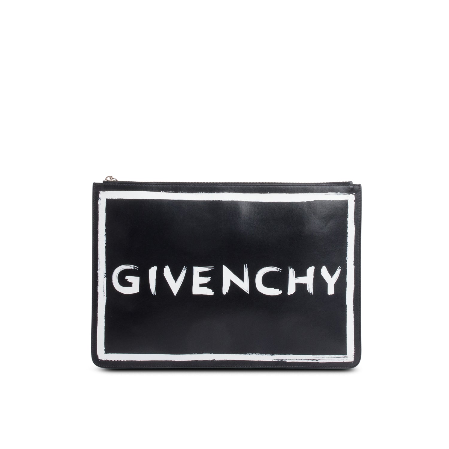 Givenchy Black Smooth Calfskin Graffiti Paint Logo Pouch