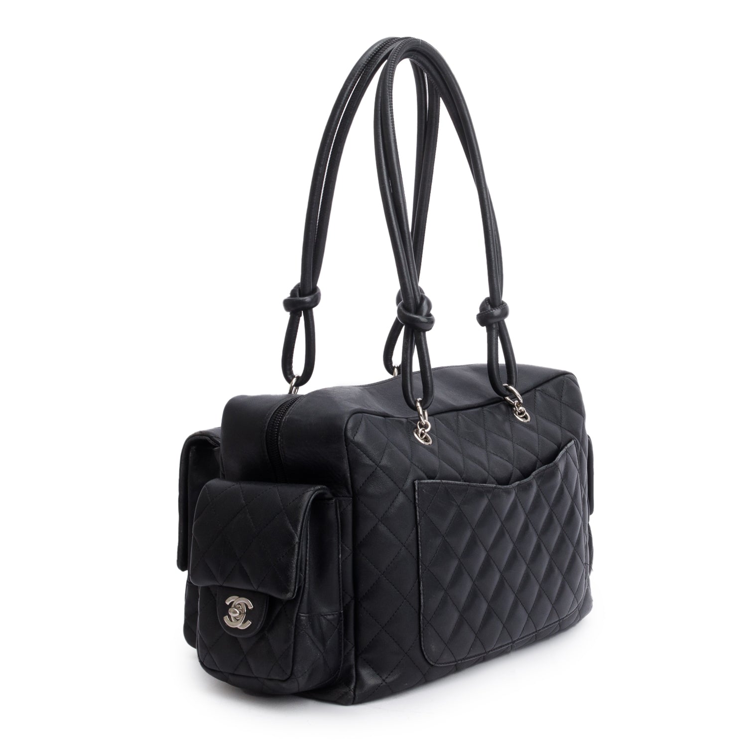 Chanel Black Lambskin Quilted Ligne Cambon Reporter Bag