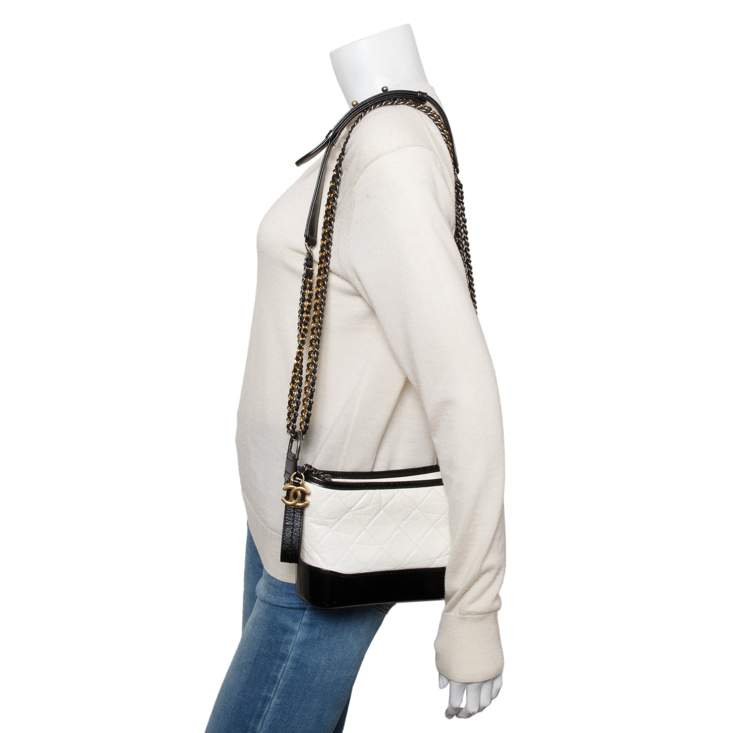 Chanel Black & White Aged Calfskin Leather Small Gabrielle Hobo w/ Box & Authenticity Card