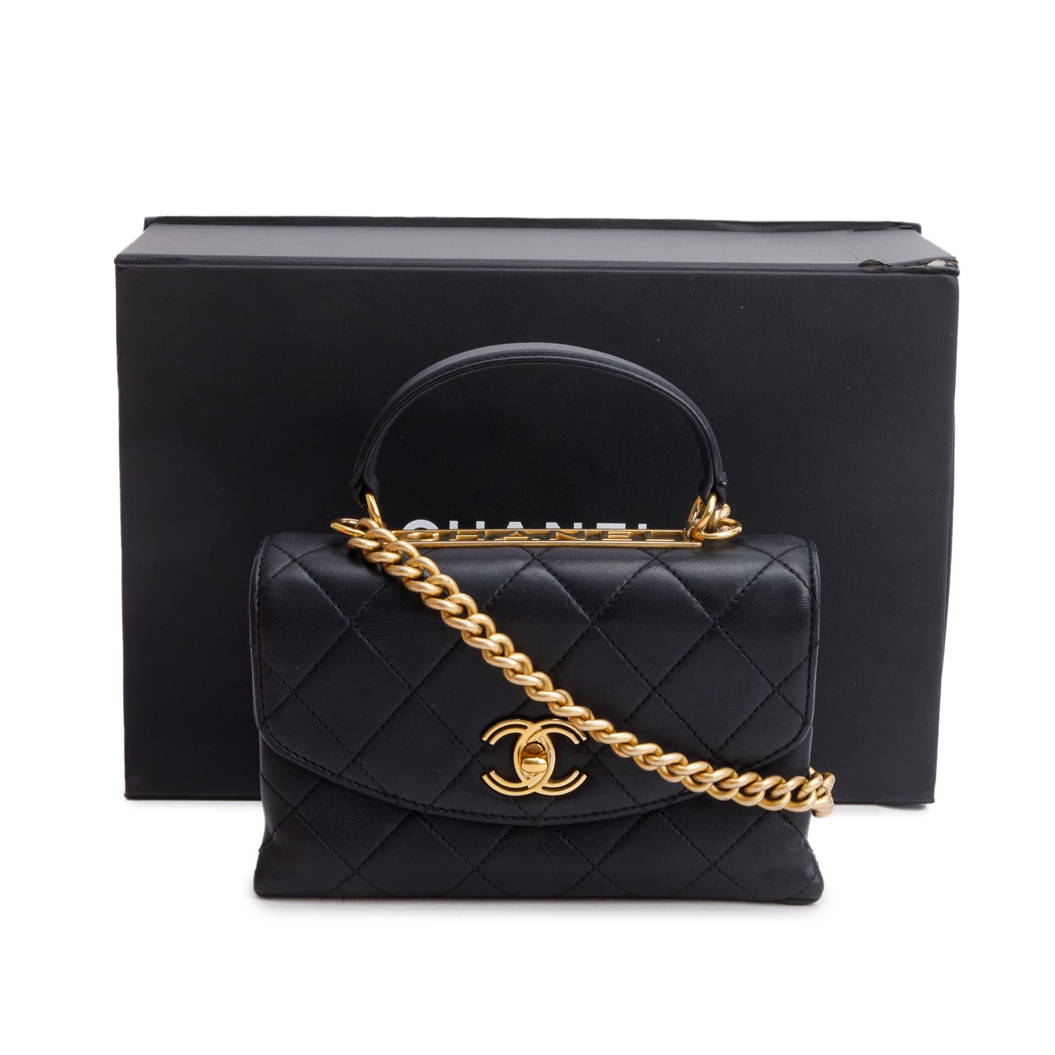 Chanel Black Quilted Lambskin Small Trendy Spirit Flap Handle Bag w/ Box & Authenticity Card