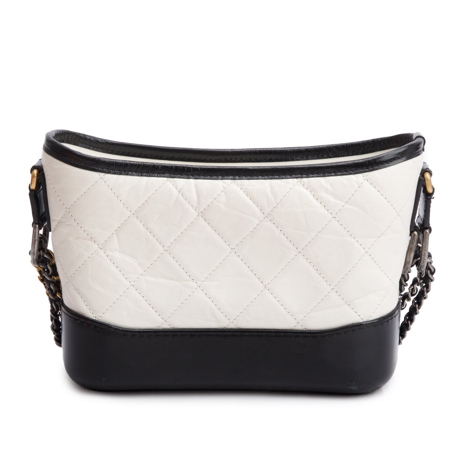 Chanel Black & White Aged Calfskin Leather Small Gabrielle Hobo w/ Box & Authenticity Card