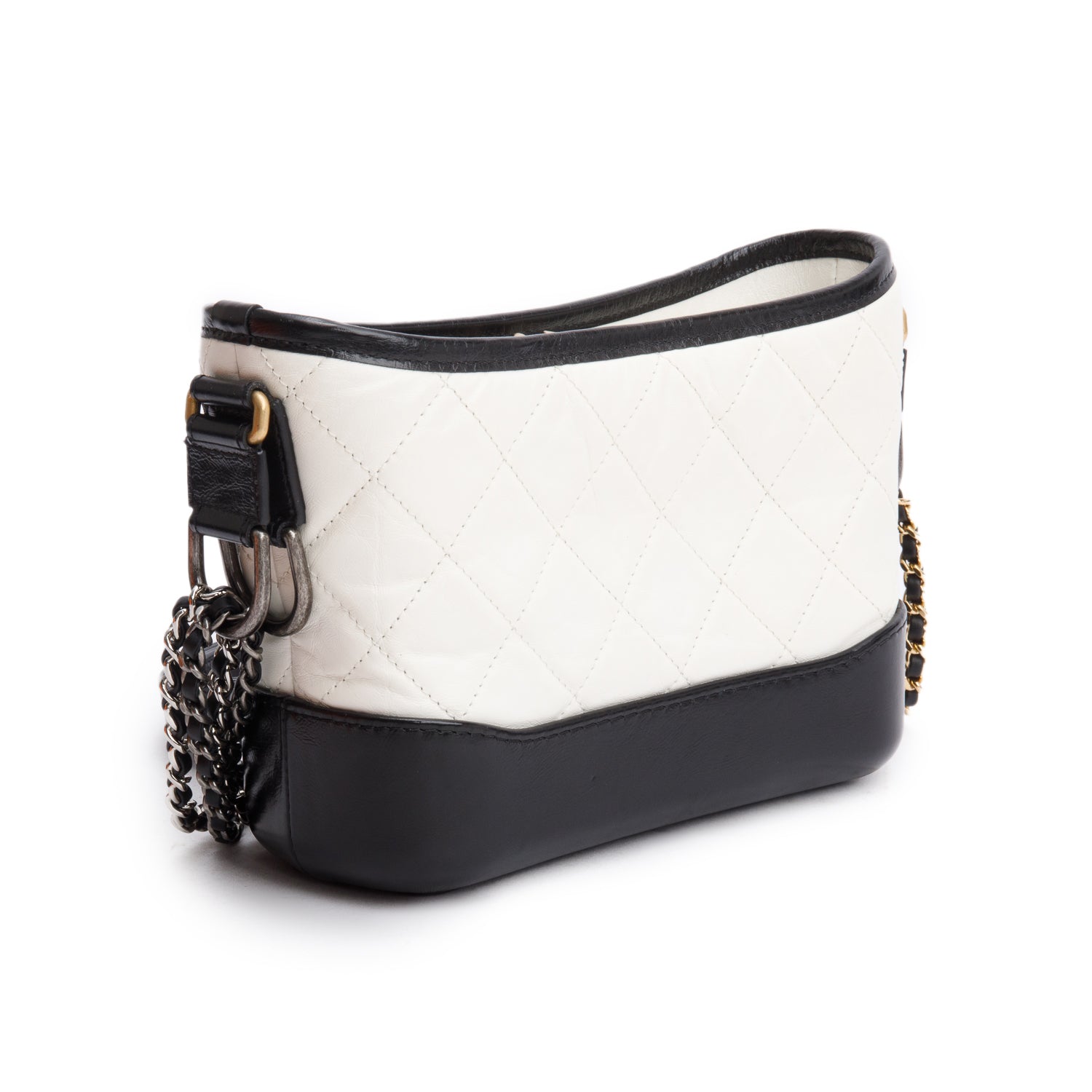 Chanel Black & White Aged Calfskin Leather Small Gabrielle Hobo w/ Box & Authenticity Card